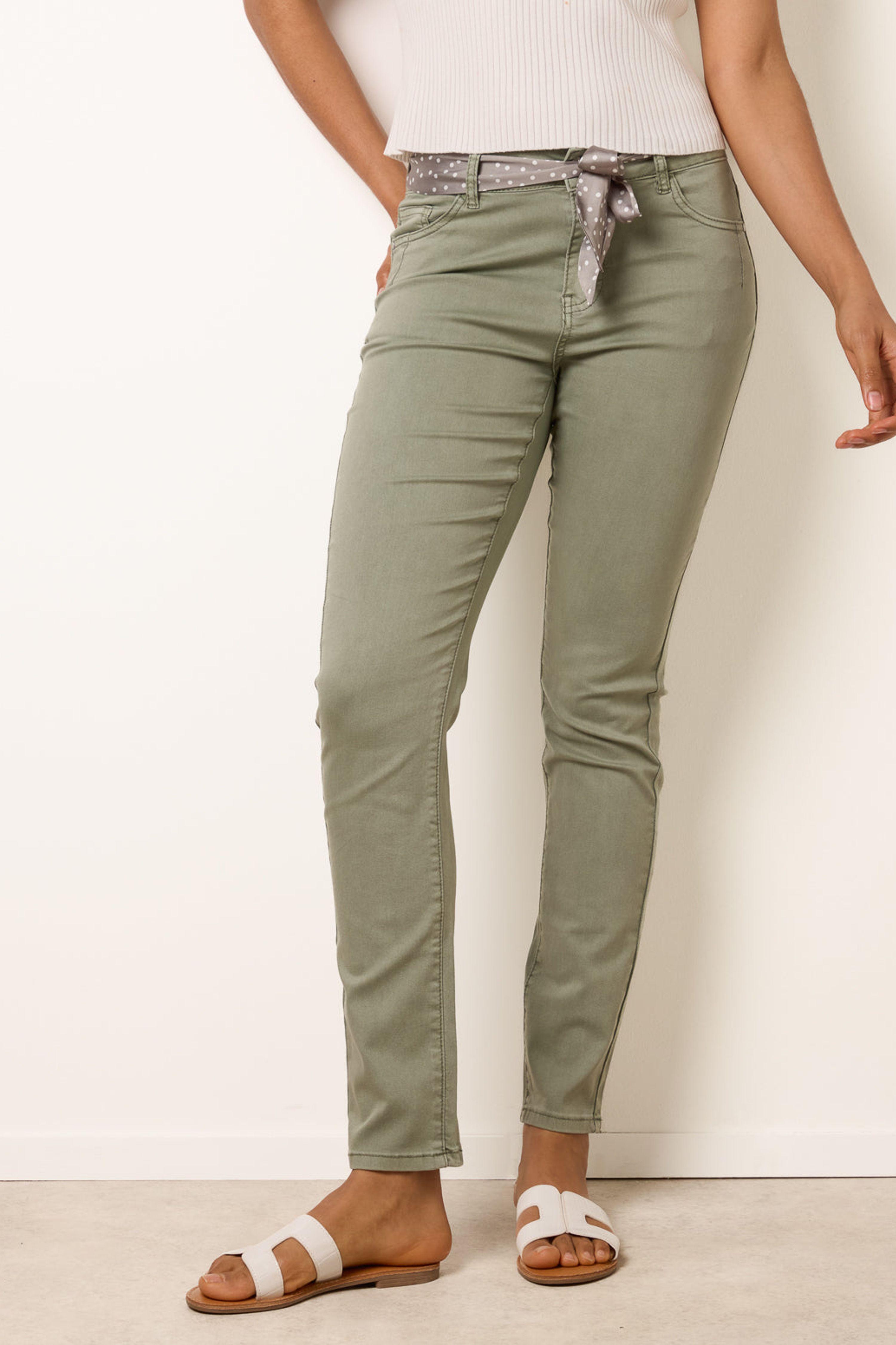 Light Green Slim Leg Stretch Denim Scarf Trousers by BLUE VANILLA