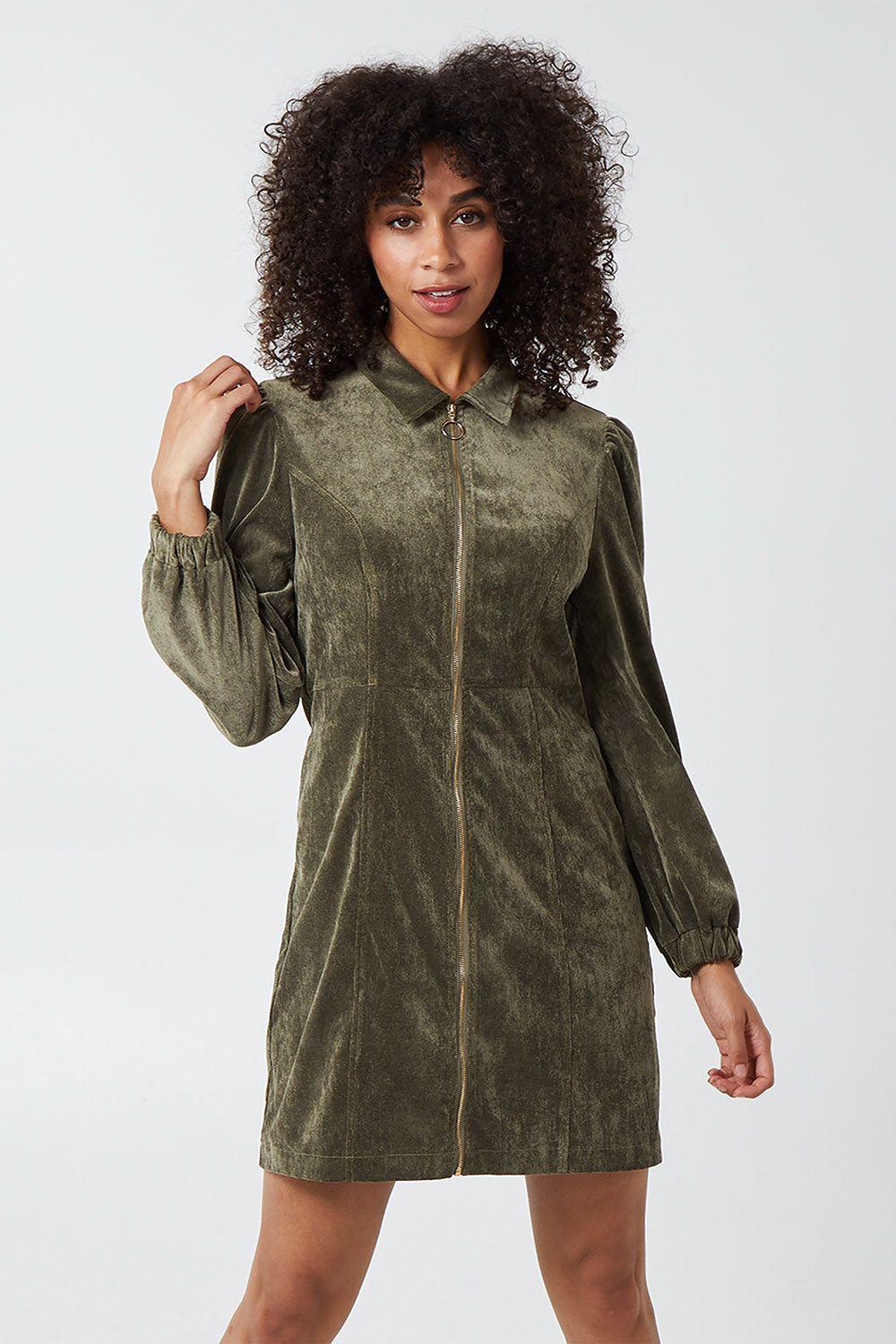 Long Sleeve Front Zip Cord Dress by BLUE VANILLA