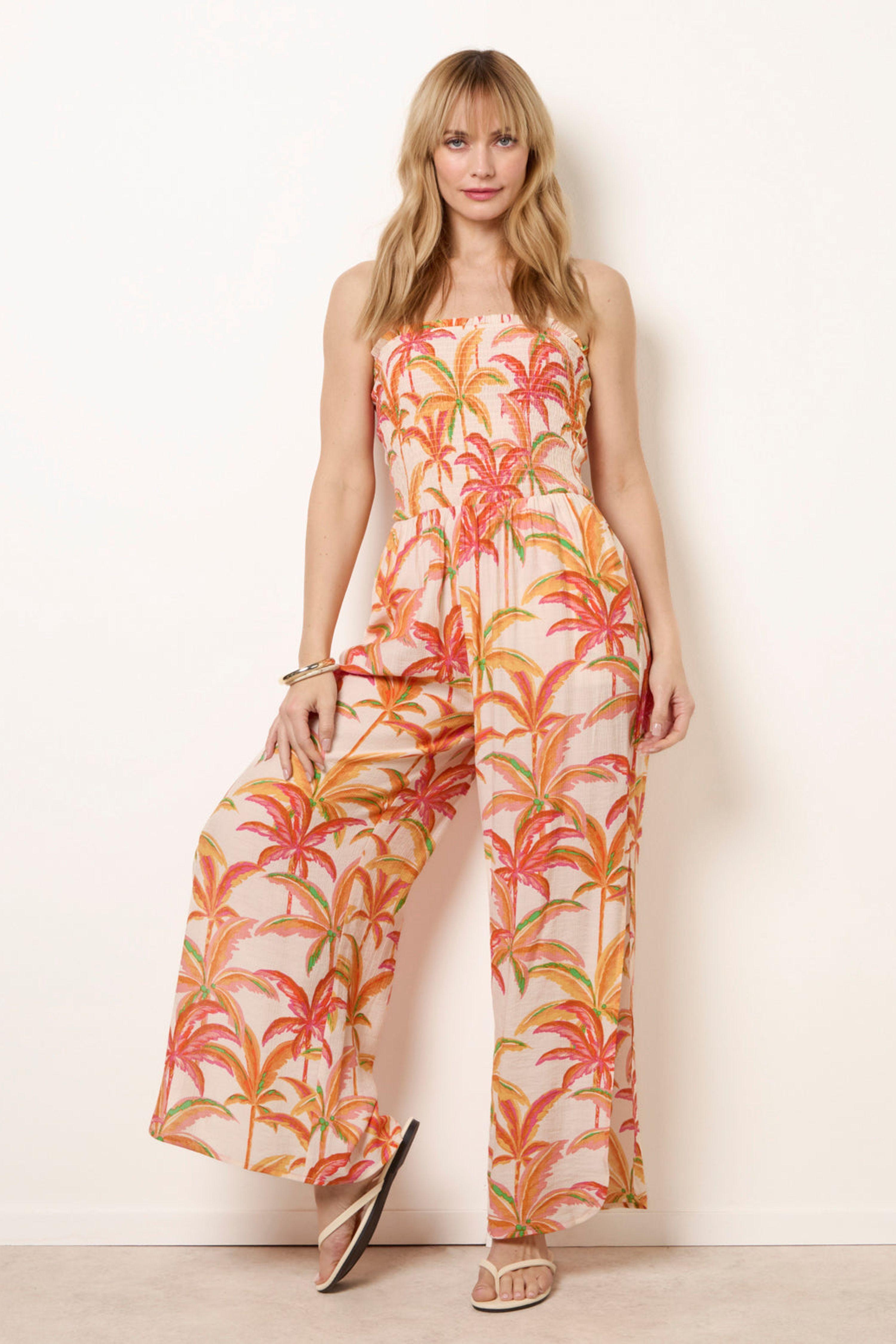 Multi Side Split Flare Leg Tropical Jumpsuit by BLUE VANILLA