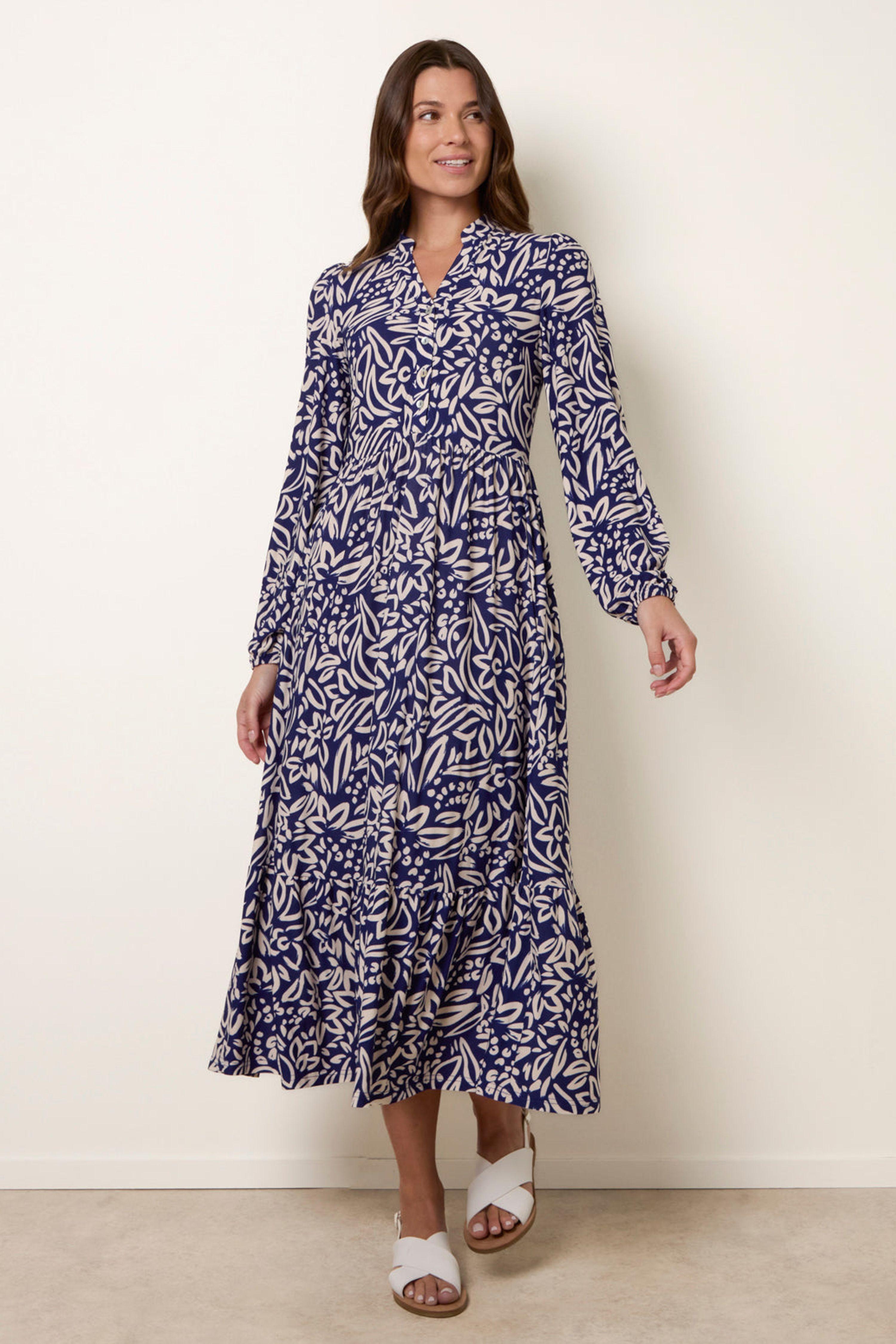 Navy Button Front Collared Midi Dress by BLUE VANILLA