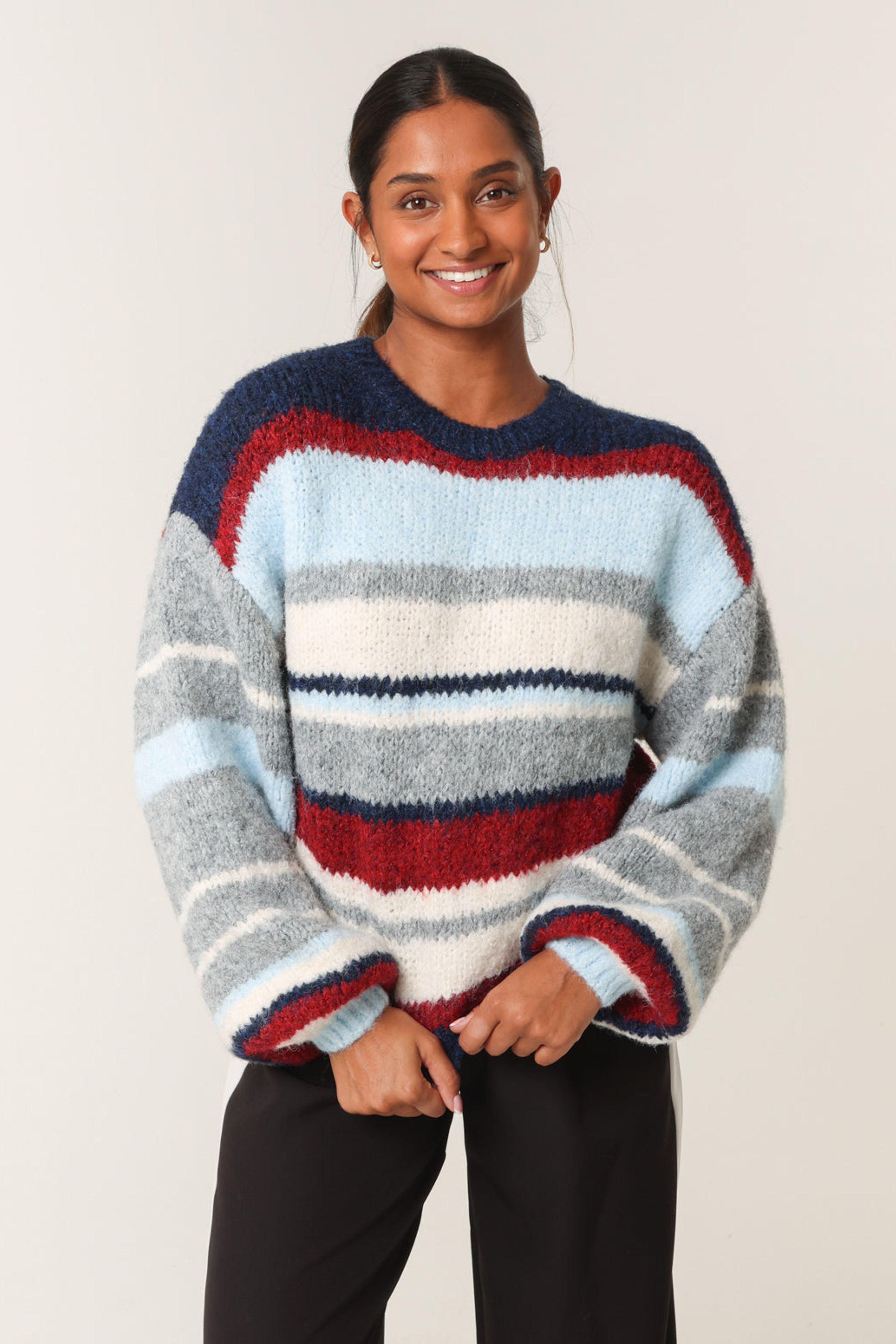Navy Colourful Block Horizontal Stripes Jumper by BLUE VANILLA