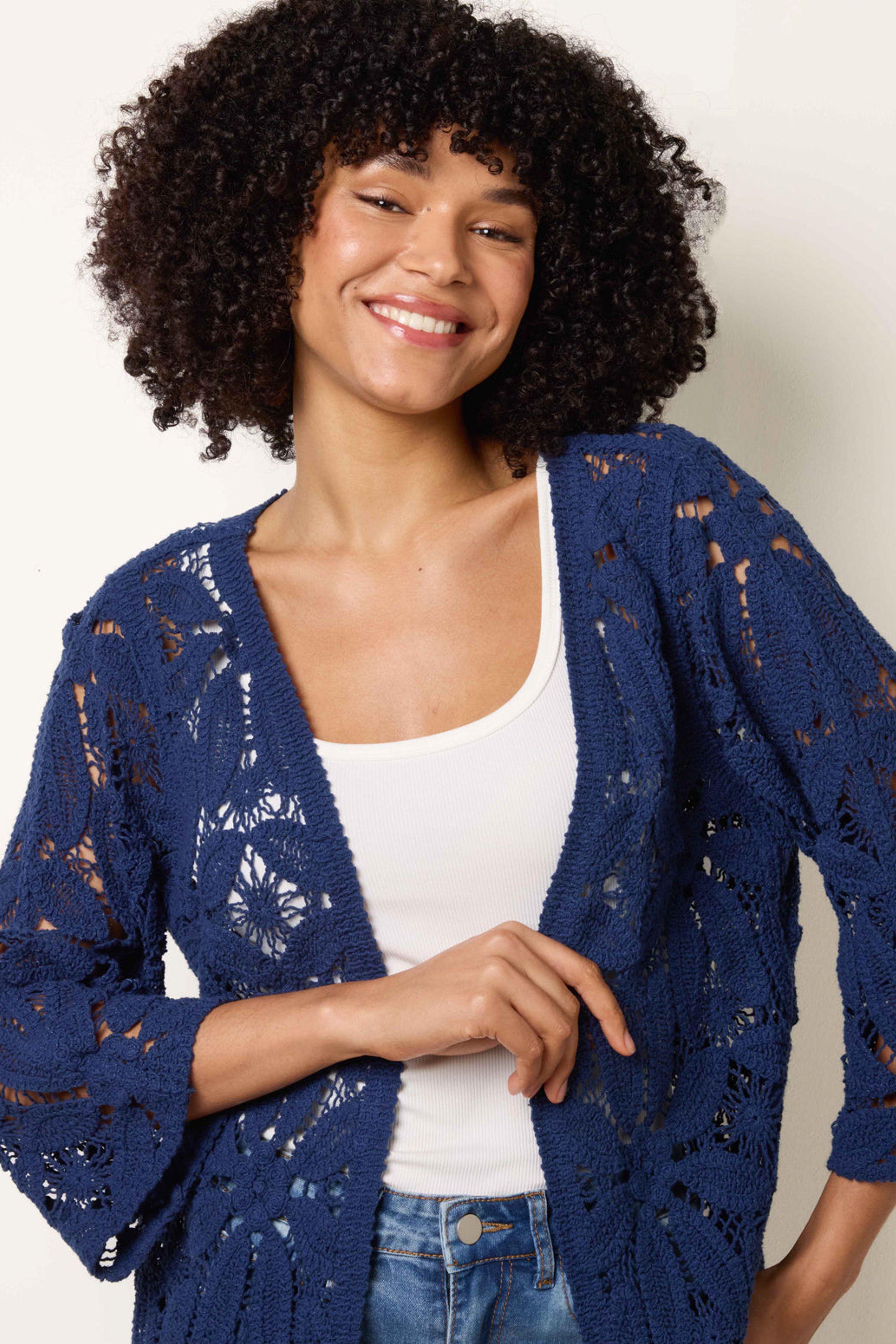Navy Crochet Tie Front Cardigan by BLUE VANILLA