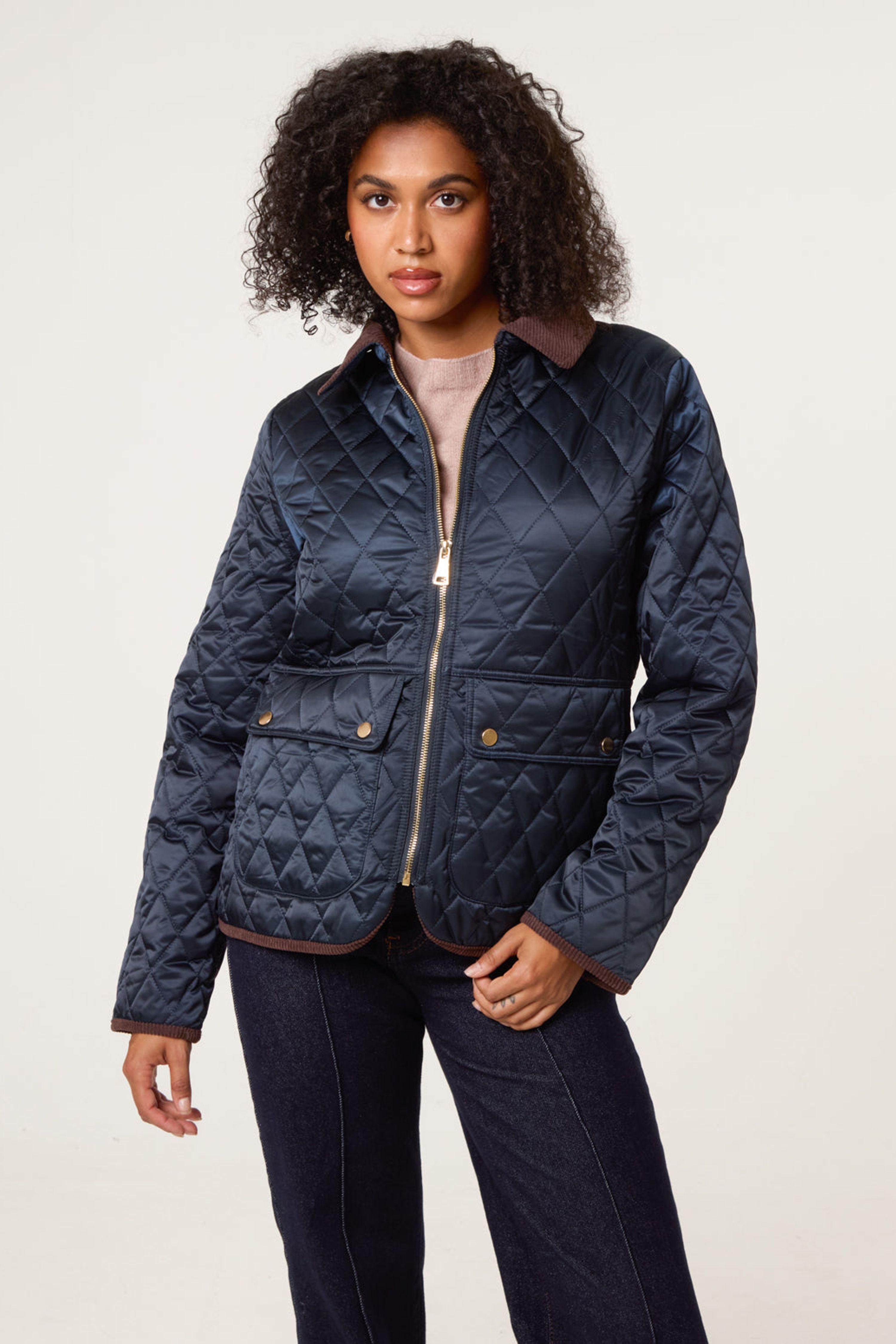 Navy Diamond Quilted Cord Collar Coat by BLUE VANILLA