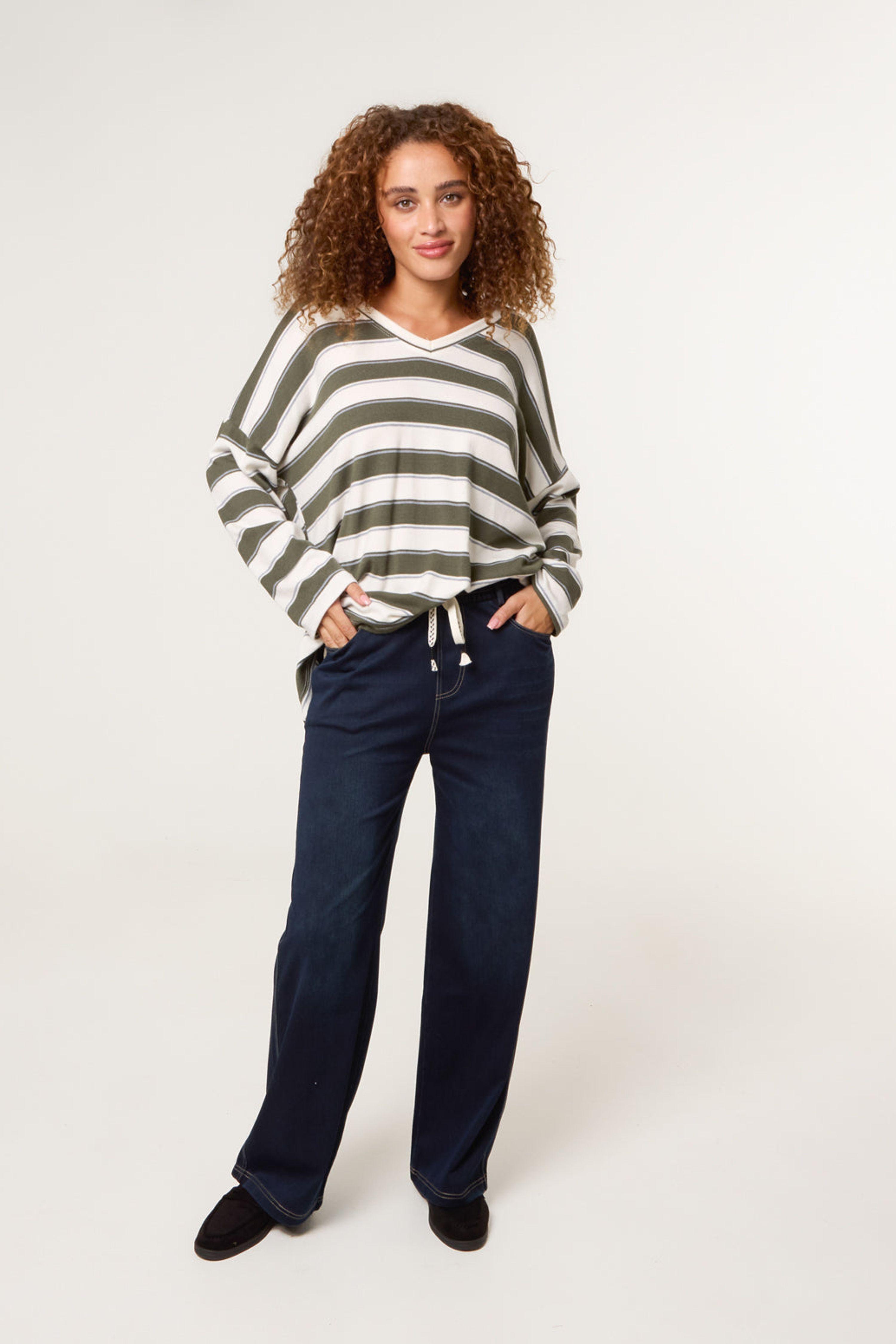 Navy Elasticated Waist Jeans With Tie by BLUE VANILLA