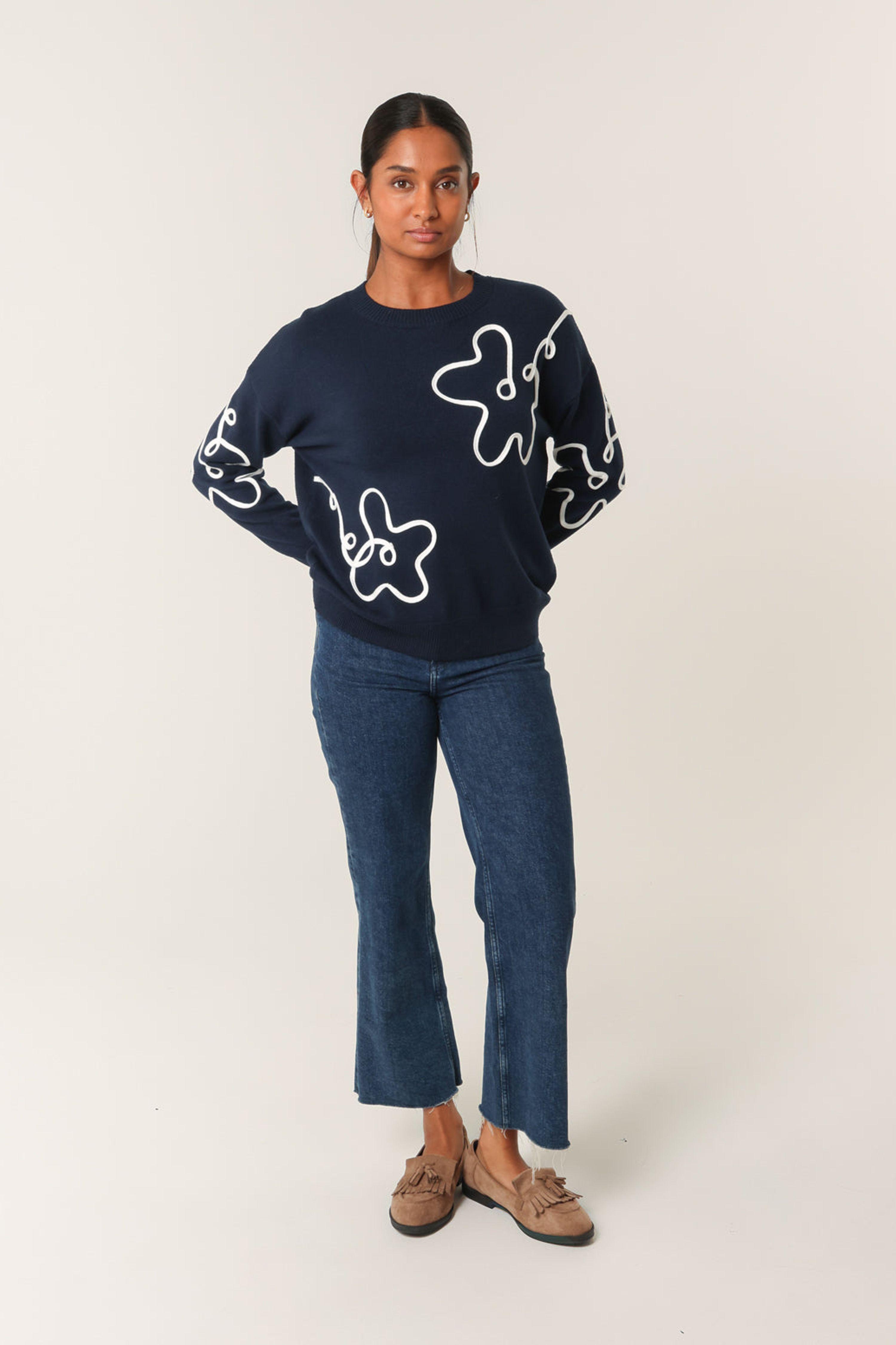 Navy Floral Pattern Sweater by BLUE VANILLA