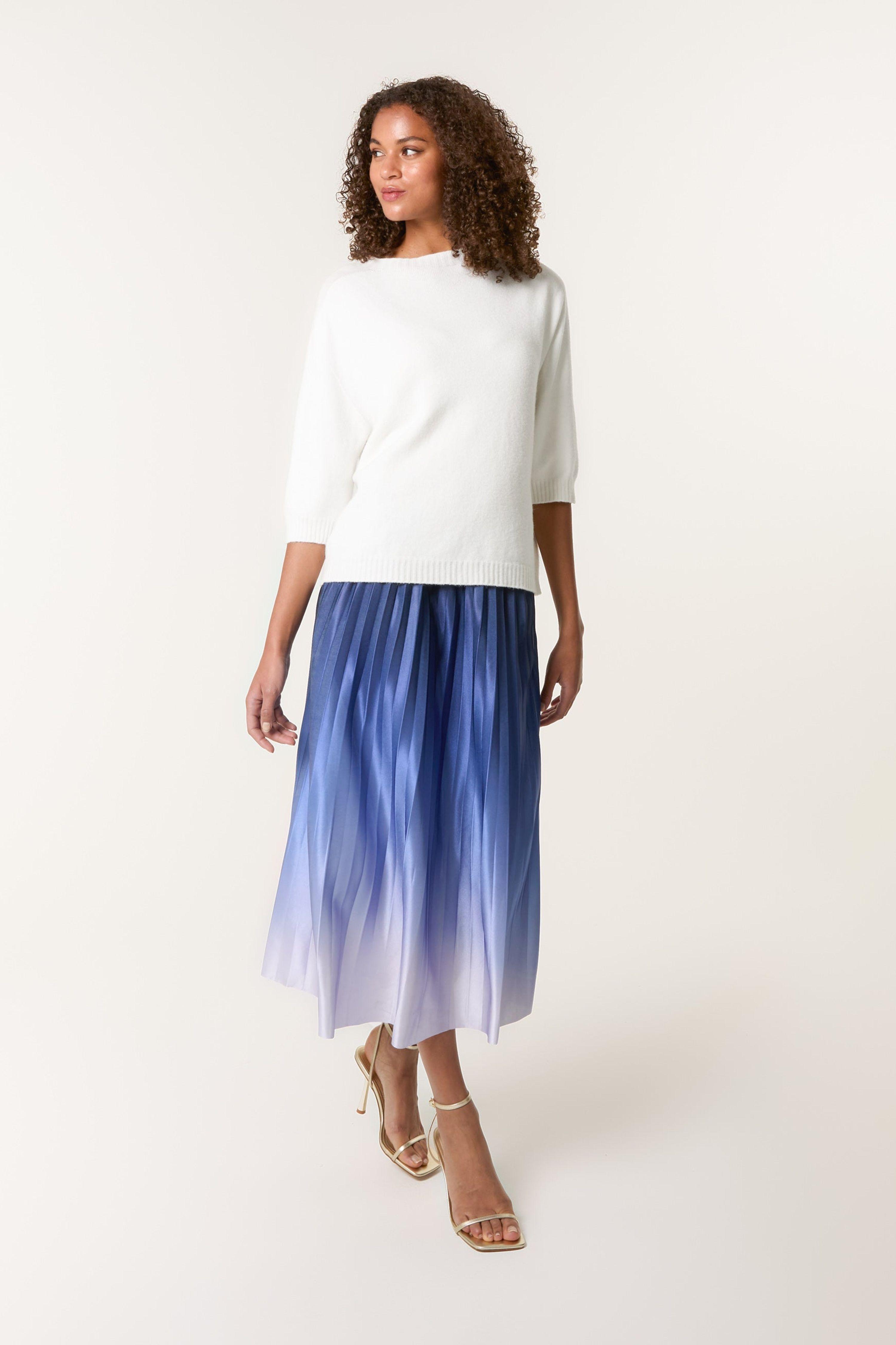 Navy Gradient Colour Pleated Skirt by BLUE VANILLA