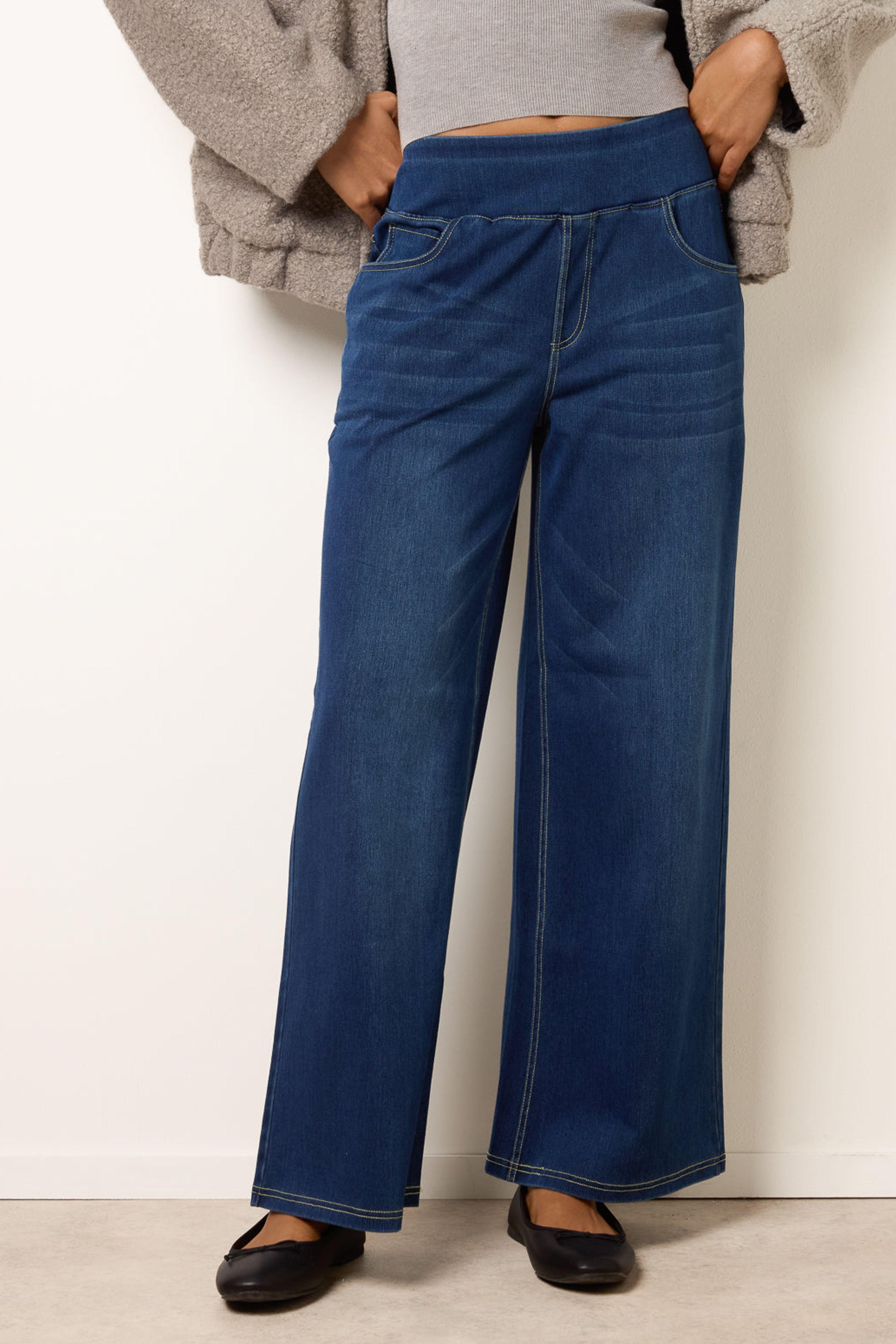 Navy Multi Stretch Deep Waistband Trousers by BLUE VANILLA