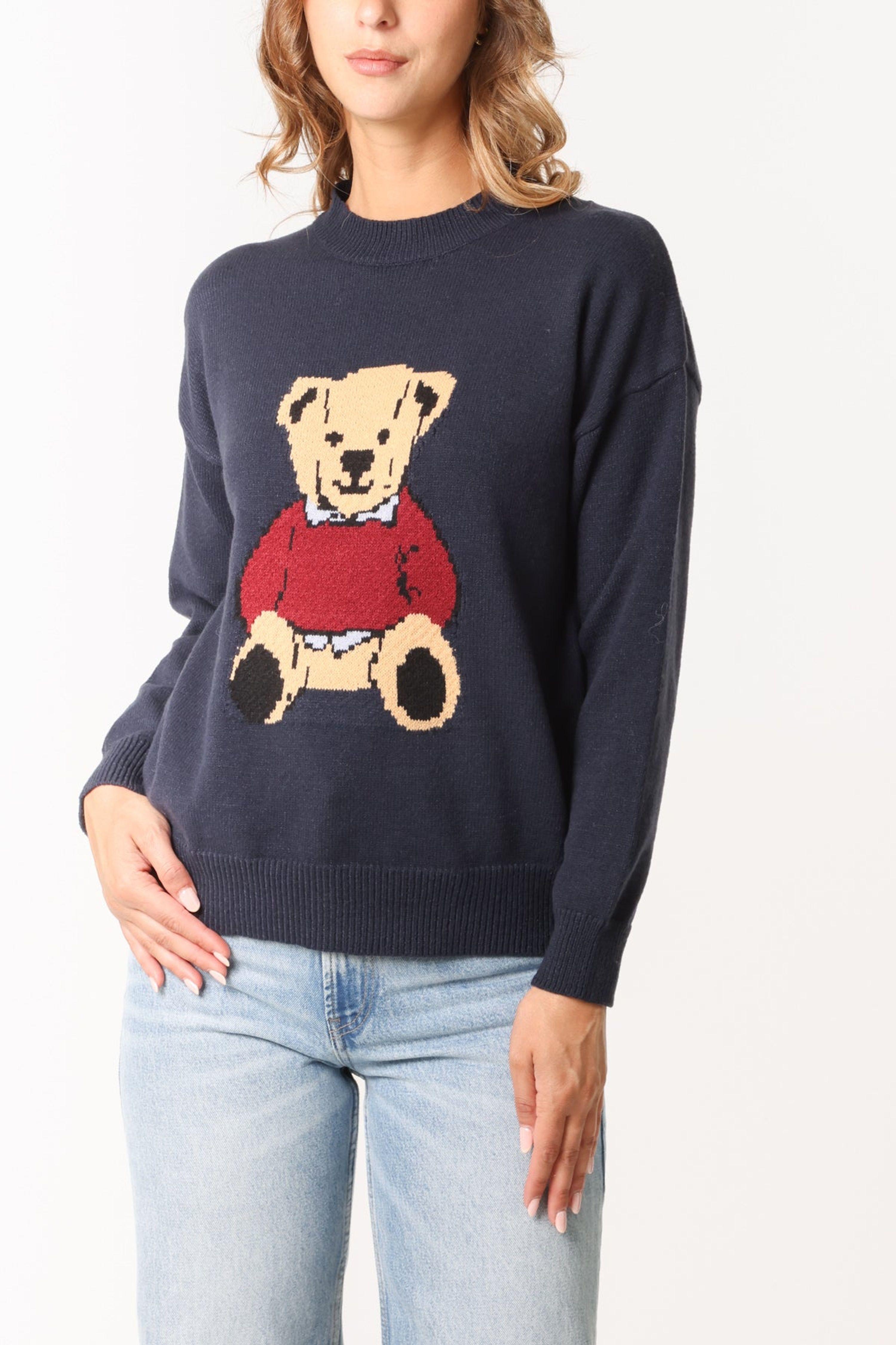 Navy Round Neck Bear Jumper by BLUE VANILLA