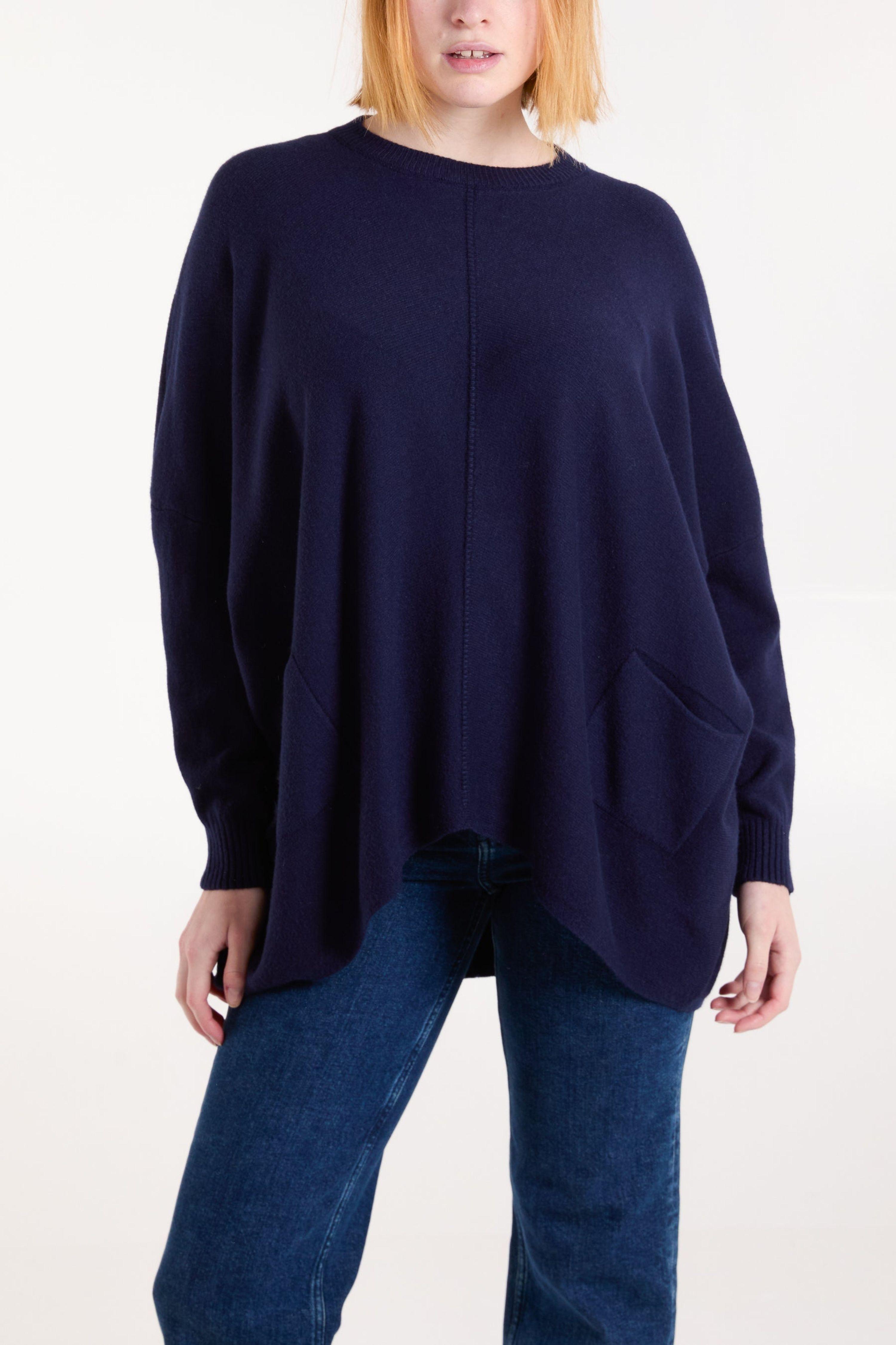 Navy Round Neck Pocket Jumper by BLUE VANILLA