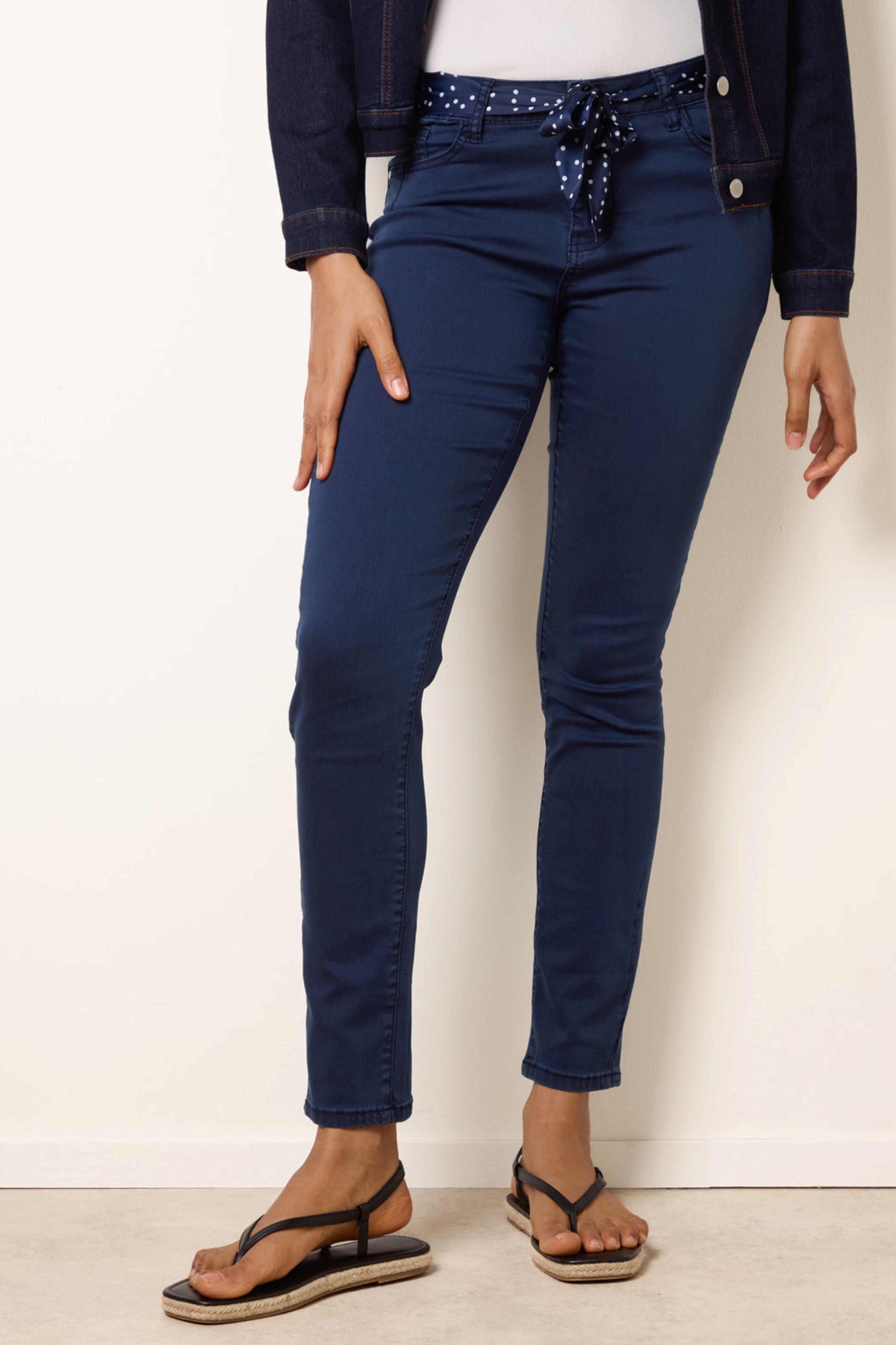 Navy Slim Leg Stretch Denim Scarf Trousers by BLUE VANILLA