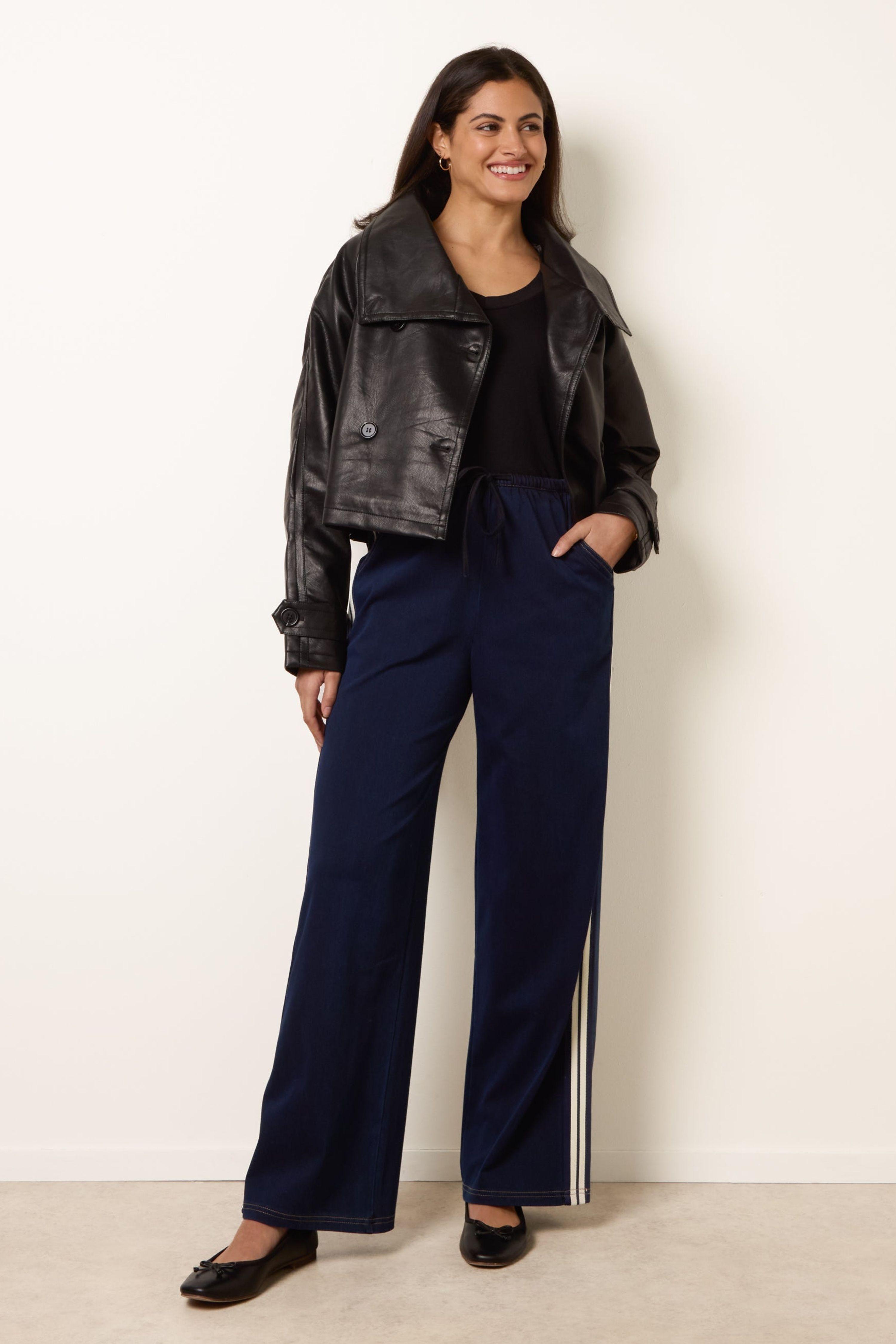 Navy Stripe Trousers With Elasticated Waist by BLUE VANILLA