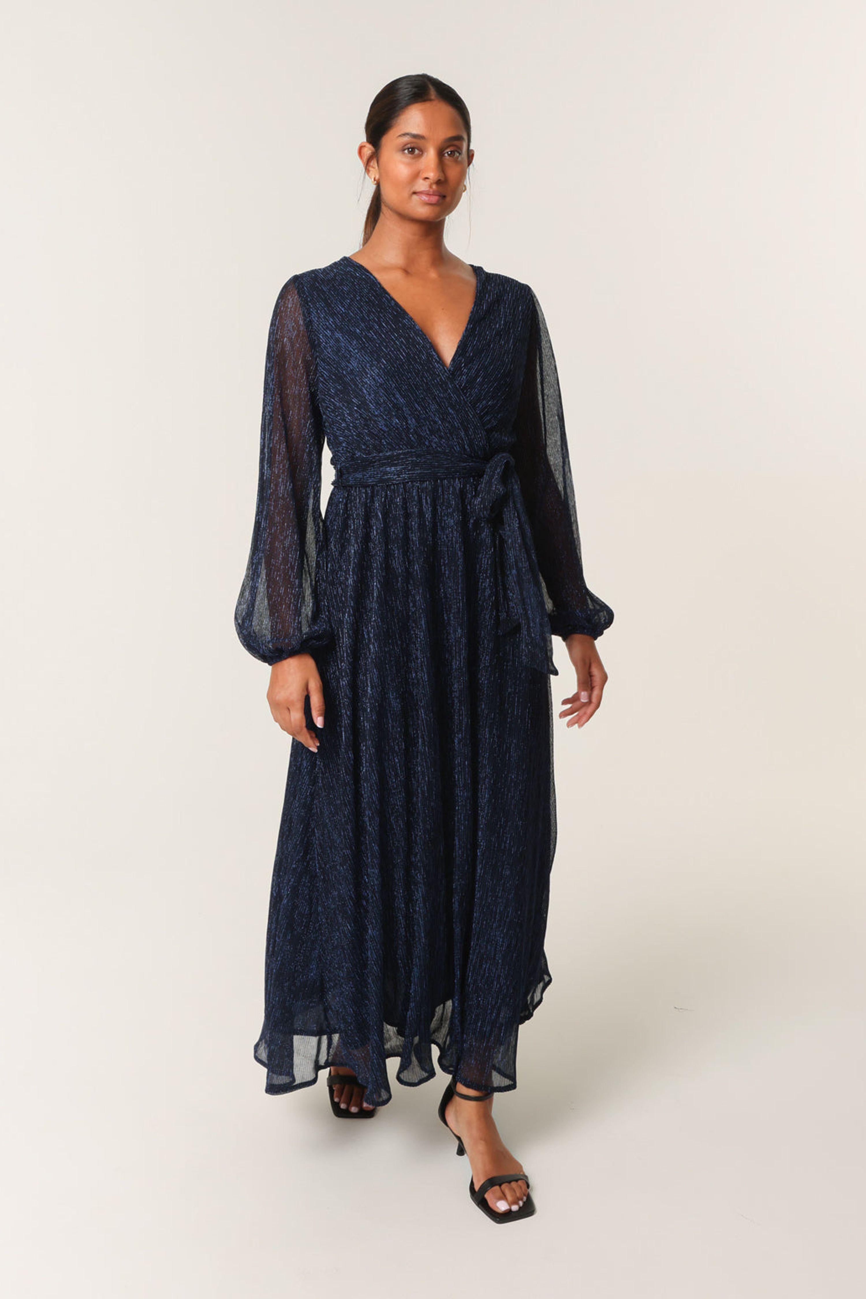 Navy Wrap Metallic Dress by BLUE VANILLA