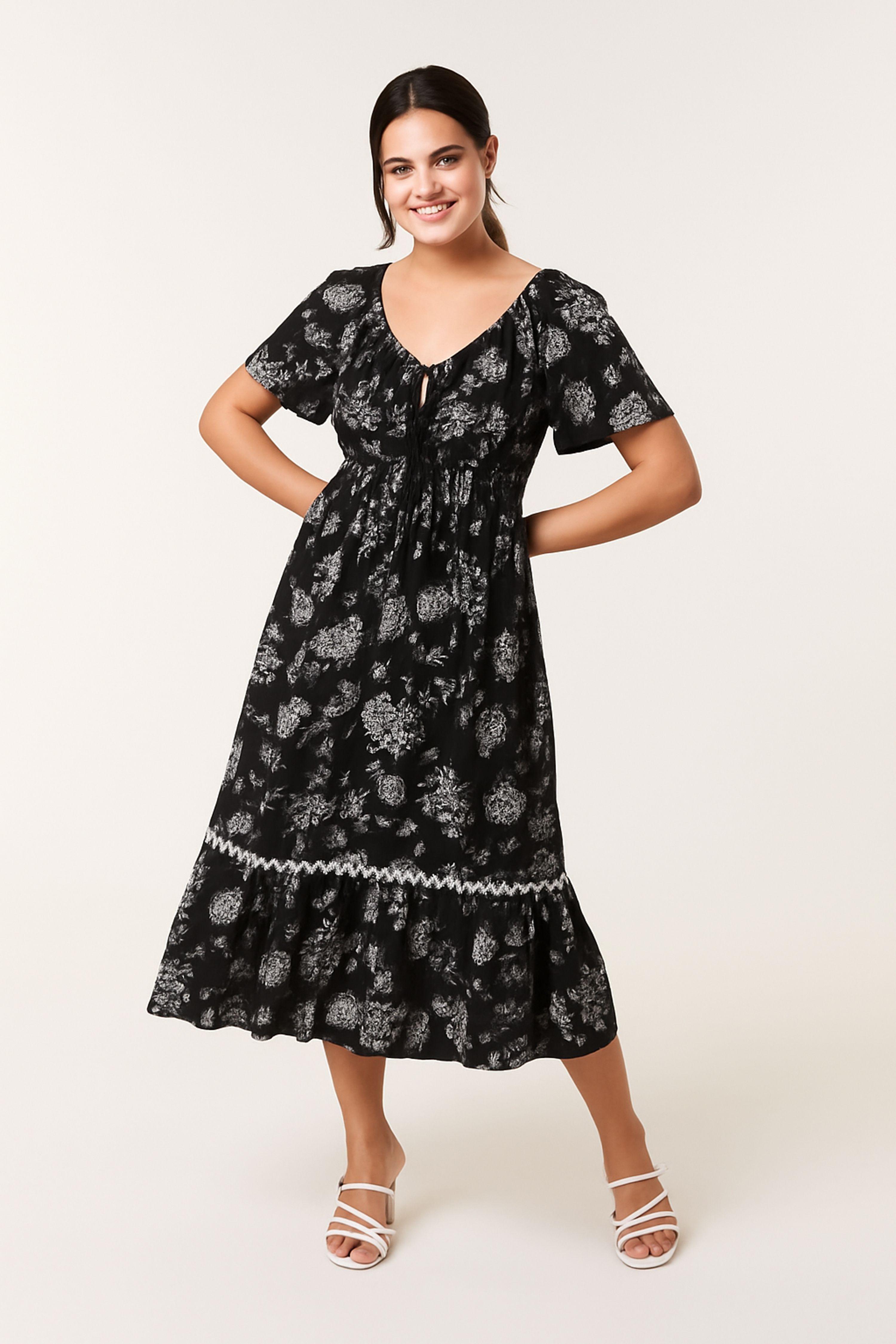 Patterned Wrap Front Pleated Maxi Dress by BLUE VANILLA