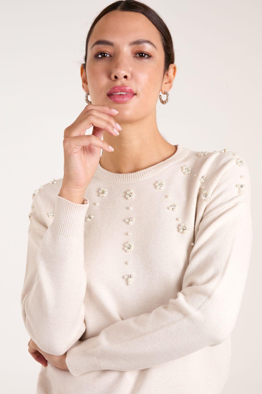 Pearl Flower Embellishment Jumper by BLUE VANILLA