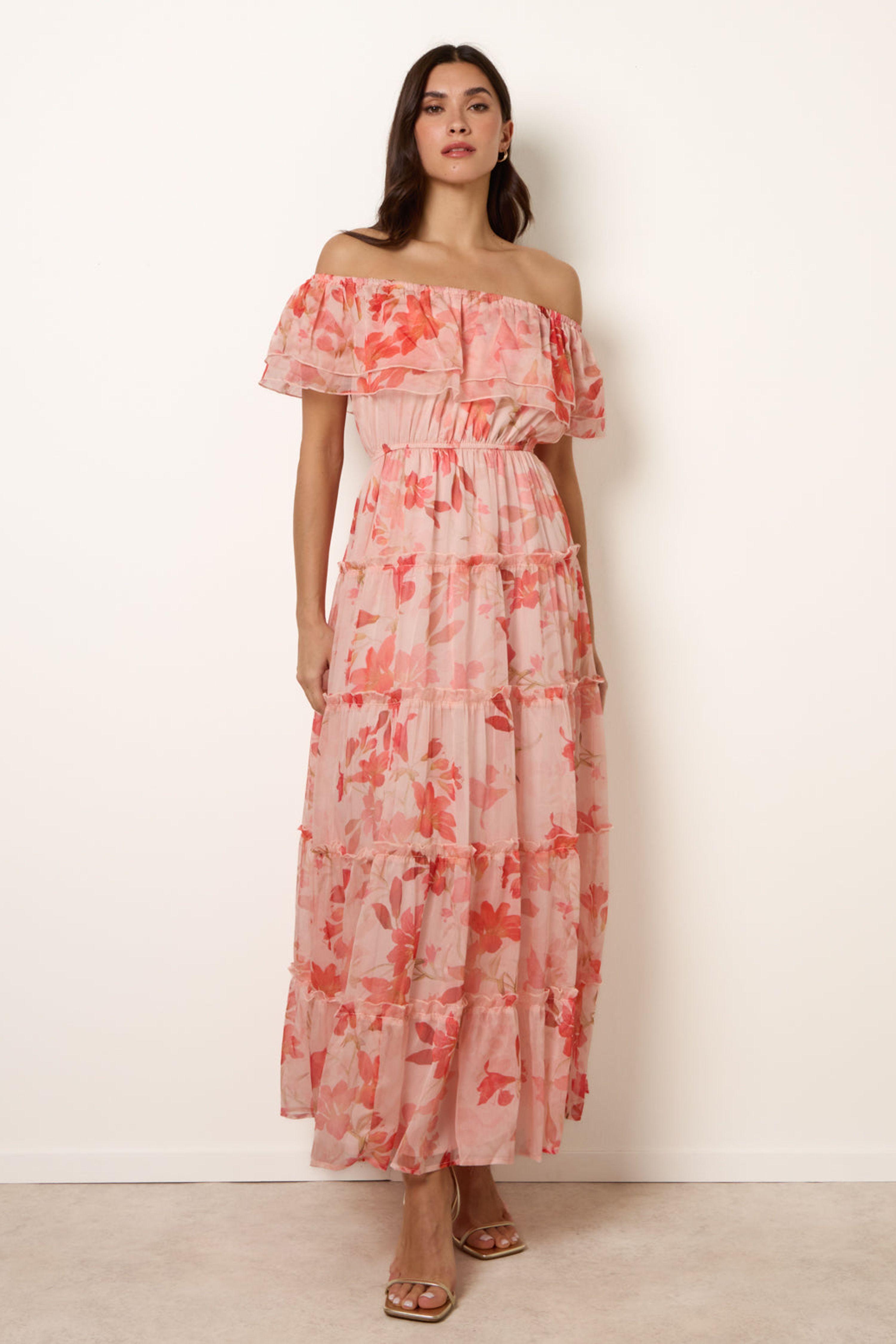 Pink Off The Shoulder Maxi Dress by BLUE VANILLA