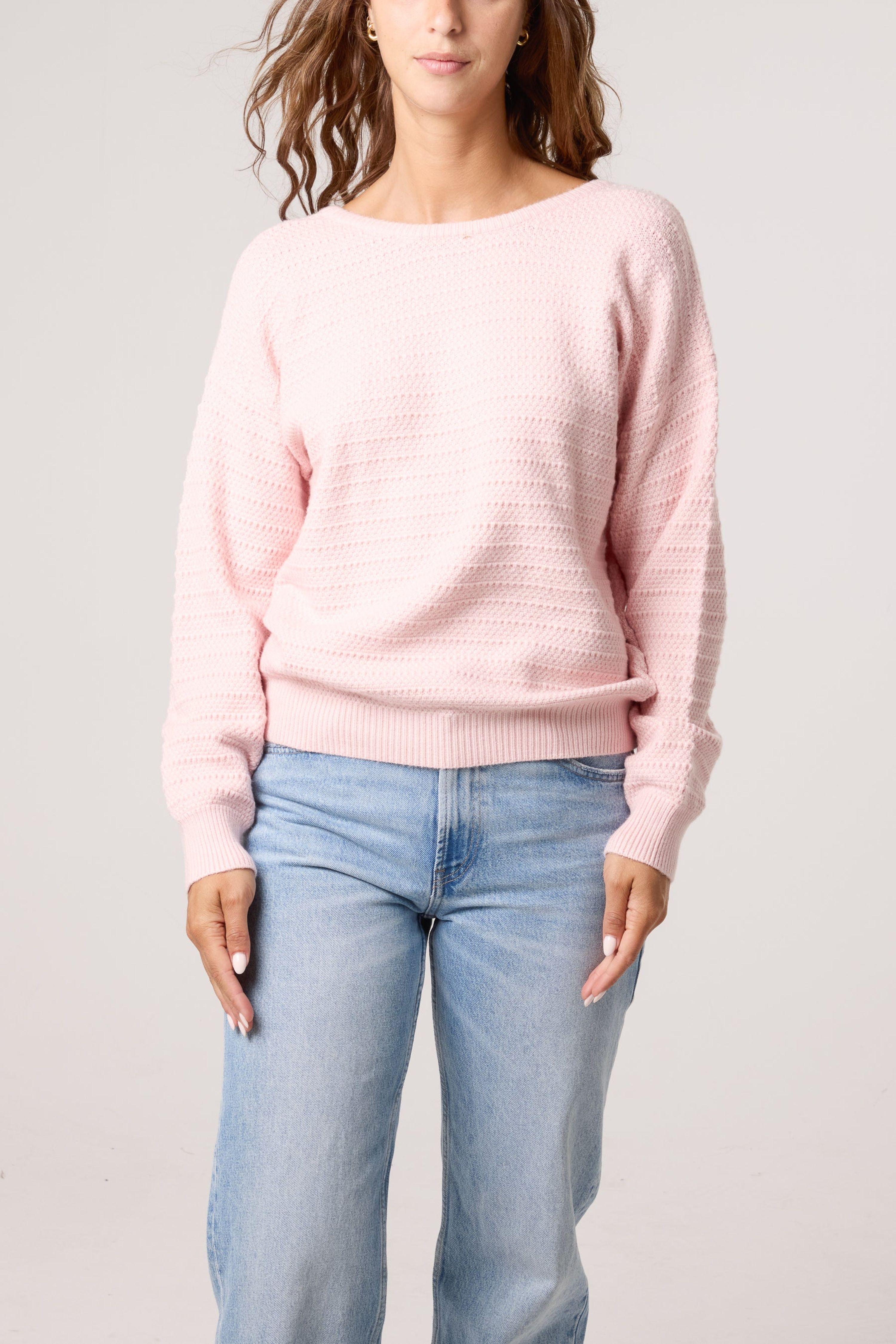 Pink Round Neck Bow Back Detailed Jumper by BLUE VANILLA