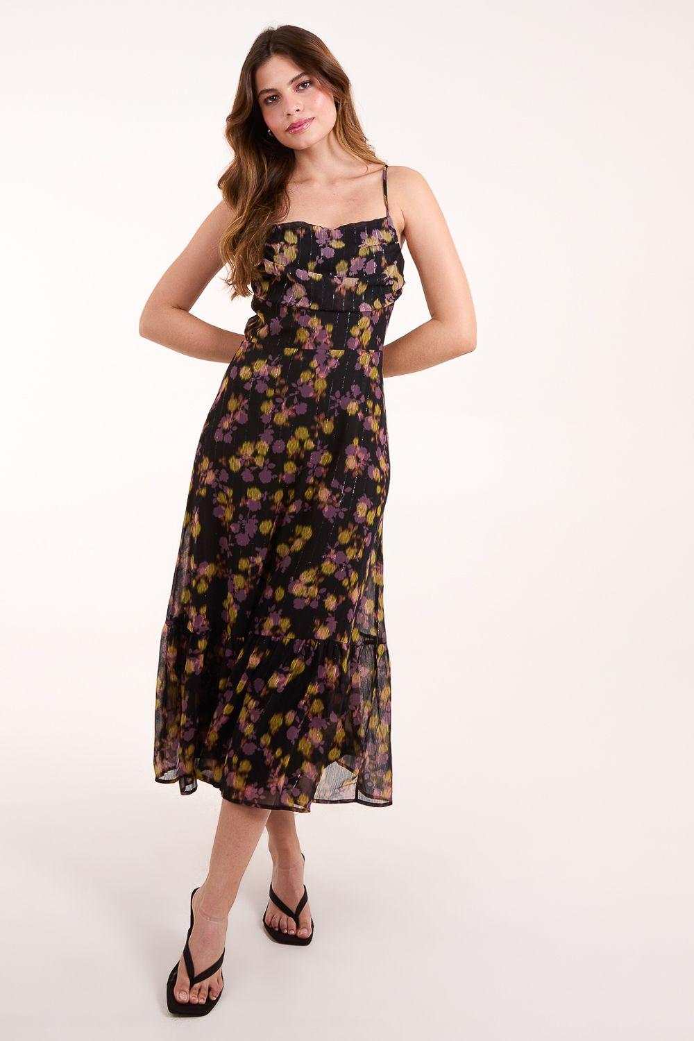 Pleated Bust Midi Dress by BLUE VANILLA