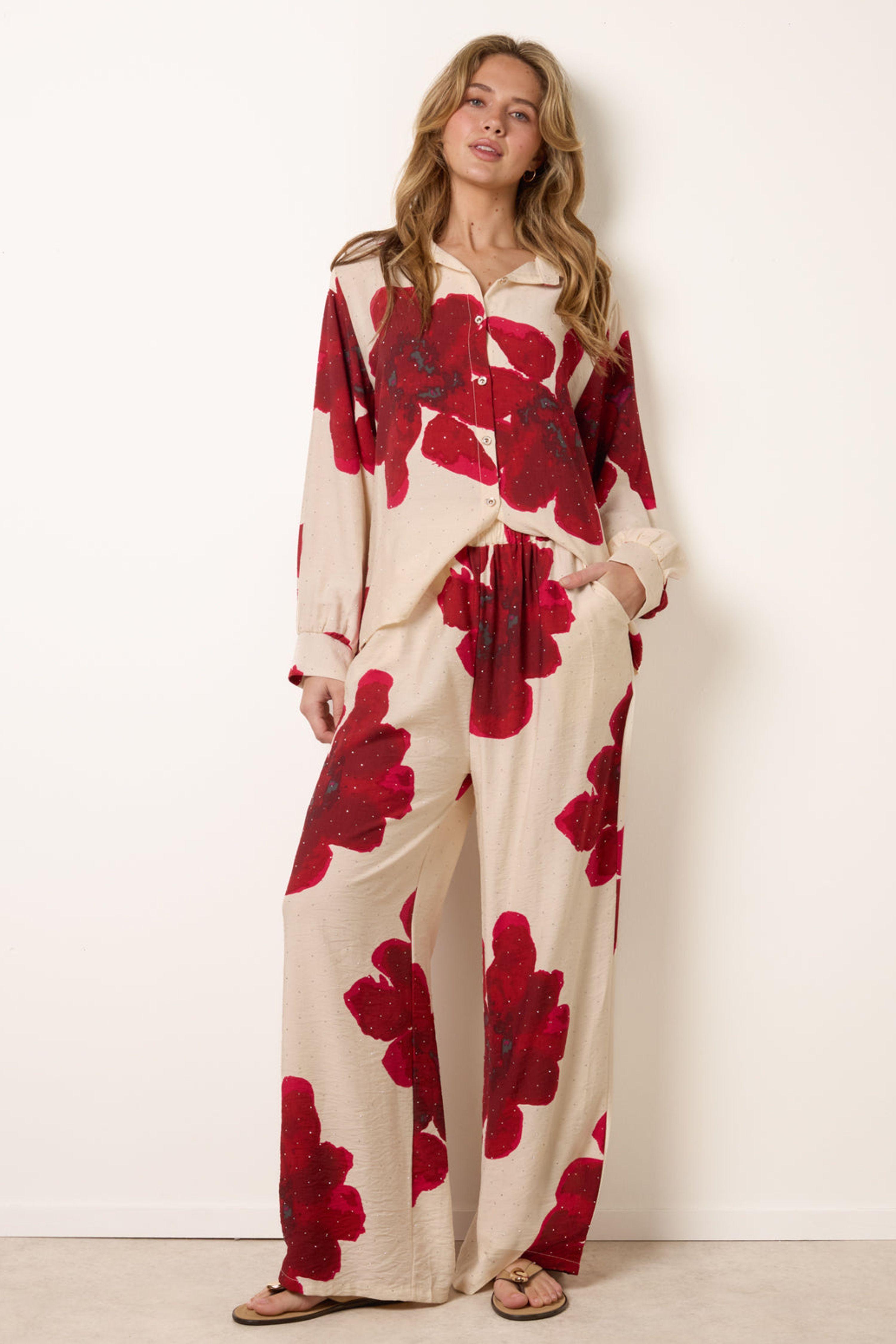 Red Floral Print Co-Ord Set by BLUE VANILLA