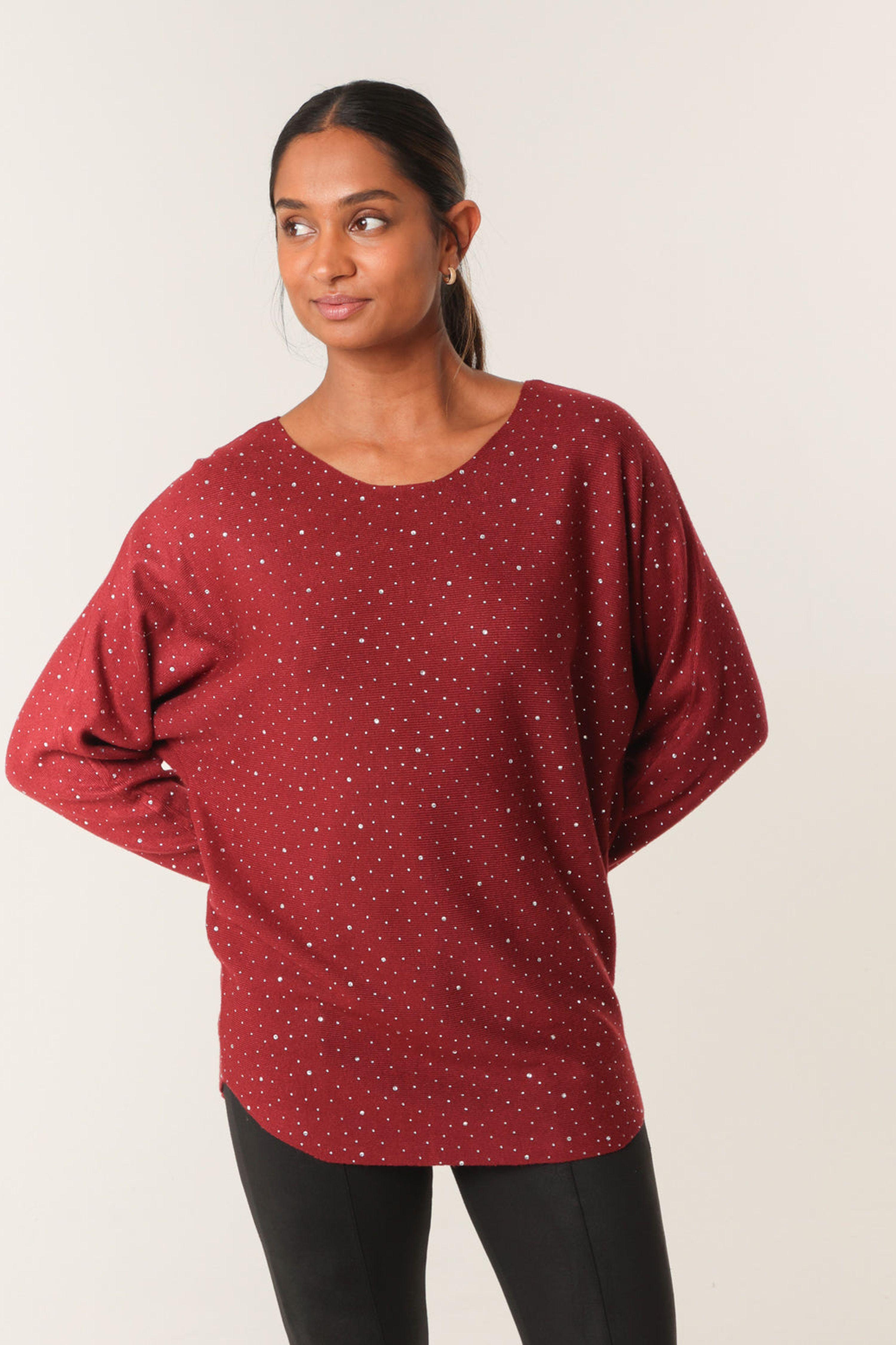 Red Jumper With Silver Rhinestones by BLUE VANILLA