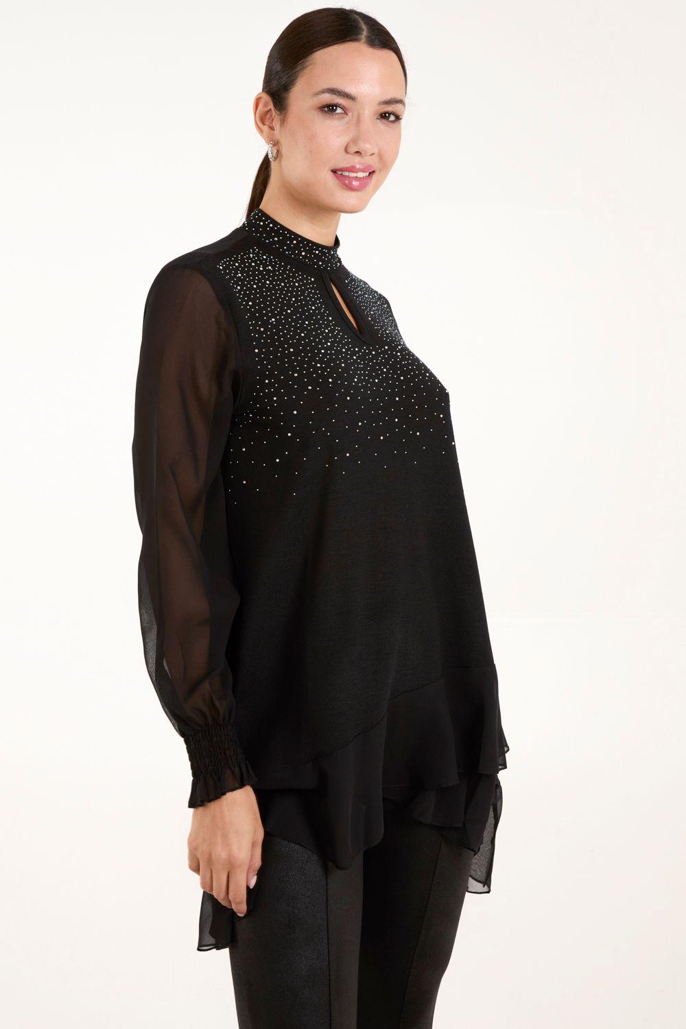 Rhinestone High Neck Top by BLUE VANILLA