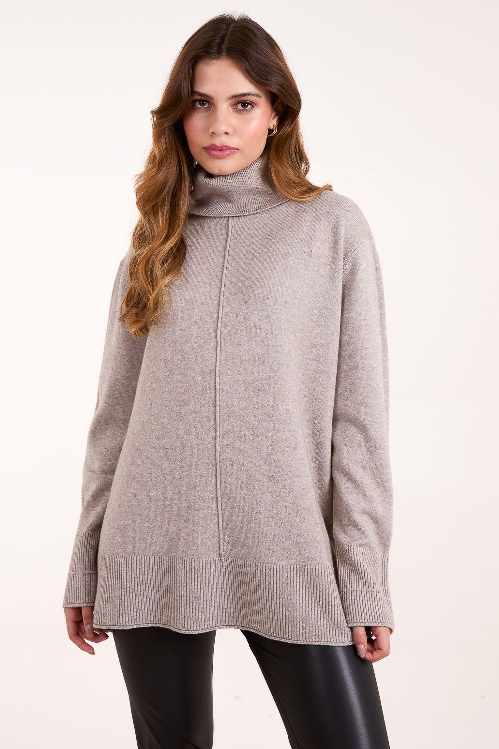 Roll Neck Jumper With Front Seam Detail by BLUE VANILLA