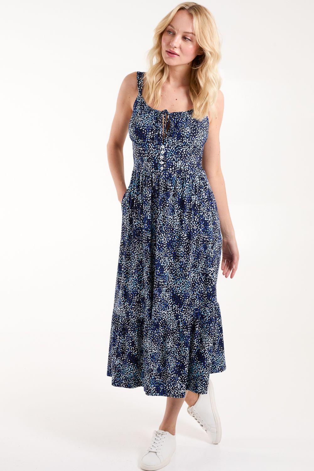 Ruched Cami Midi Dress With Buttons by BLUE VANILLA