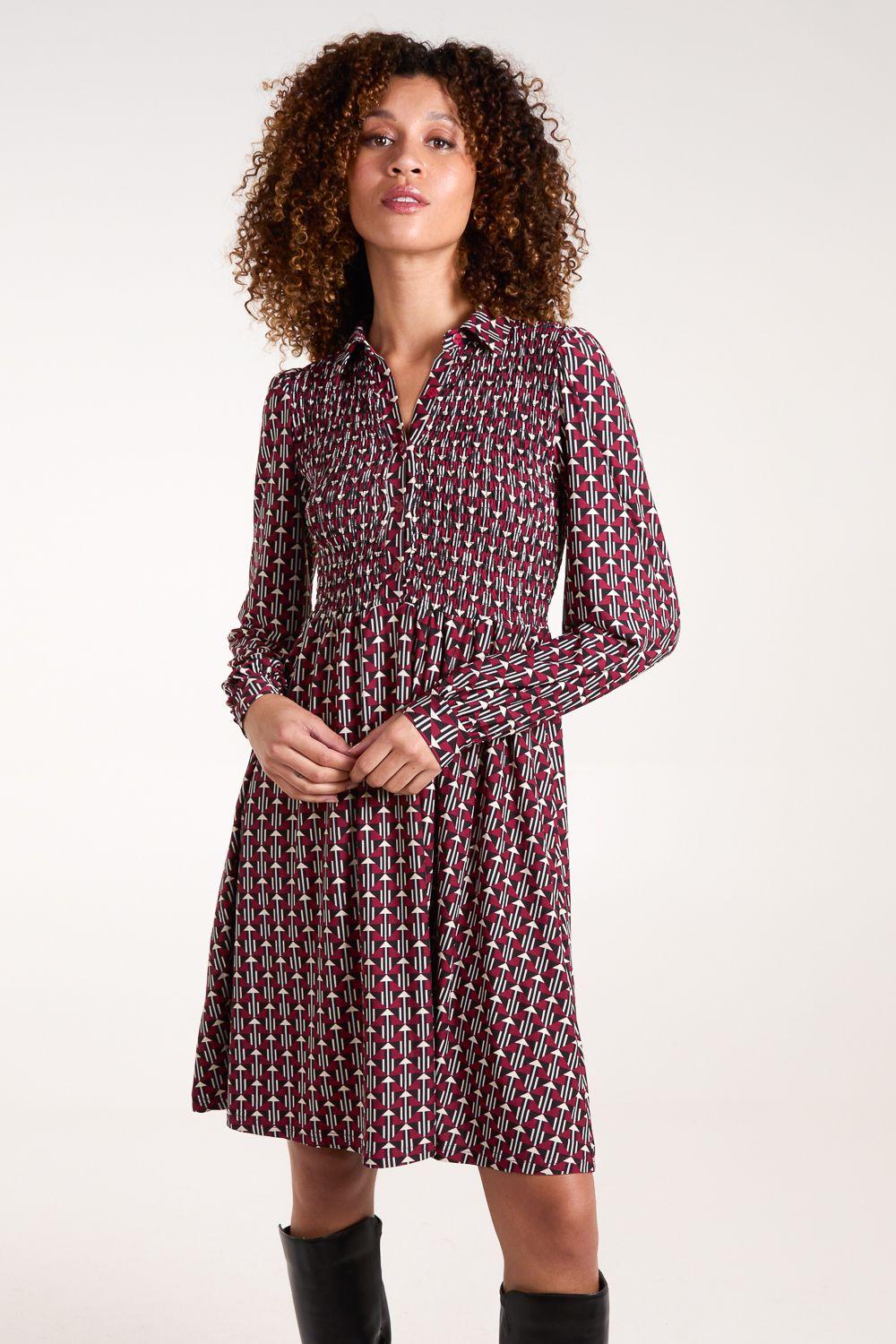 Shirred Bust Long Sleeve Mini Shirt Dress by BLUE VANILLA