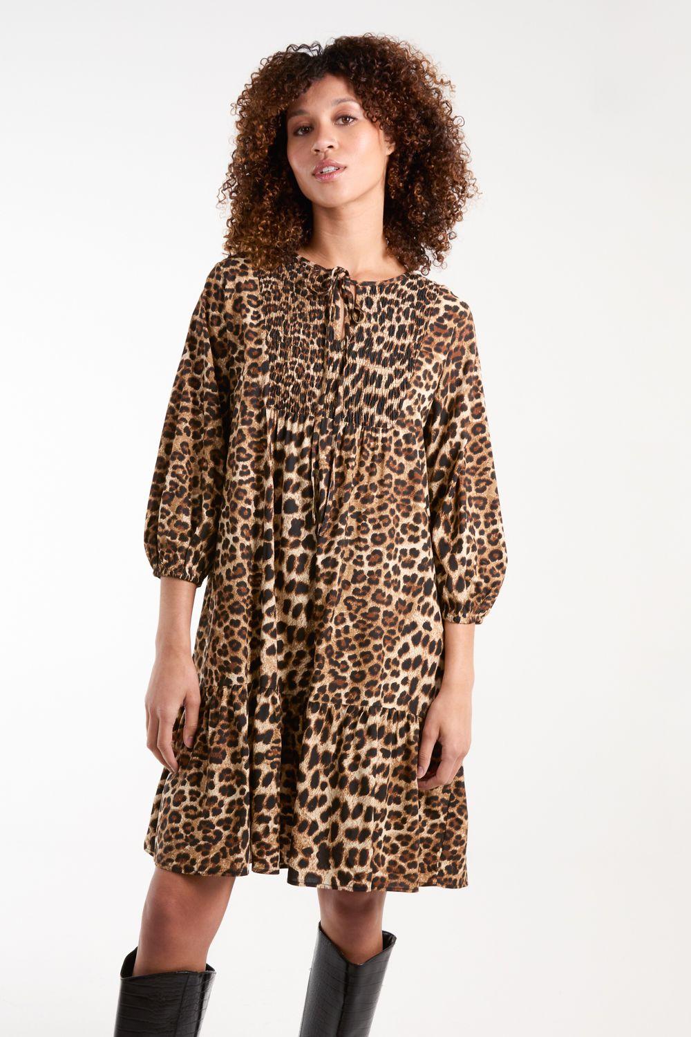 Shirred Front Tie Neck Smock Dress by BLUE VANILLA