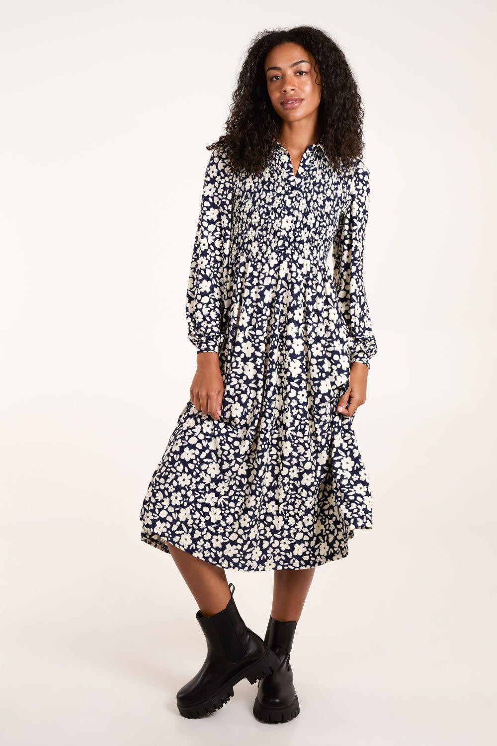Shirred Midi Shirt Dress by BLUE VANILLA