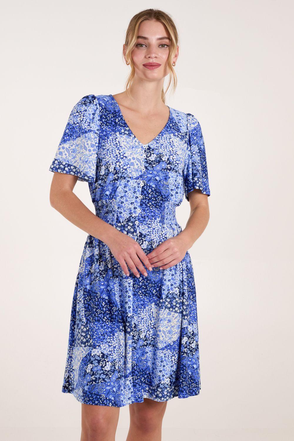 Shirred Waist Button Mini Dress by BLUE VANILLA