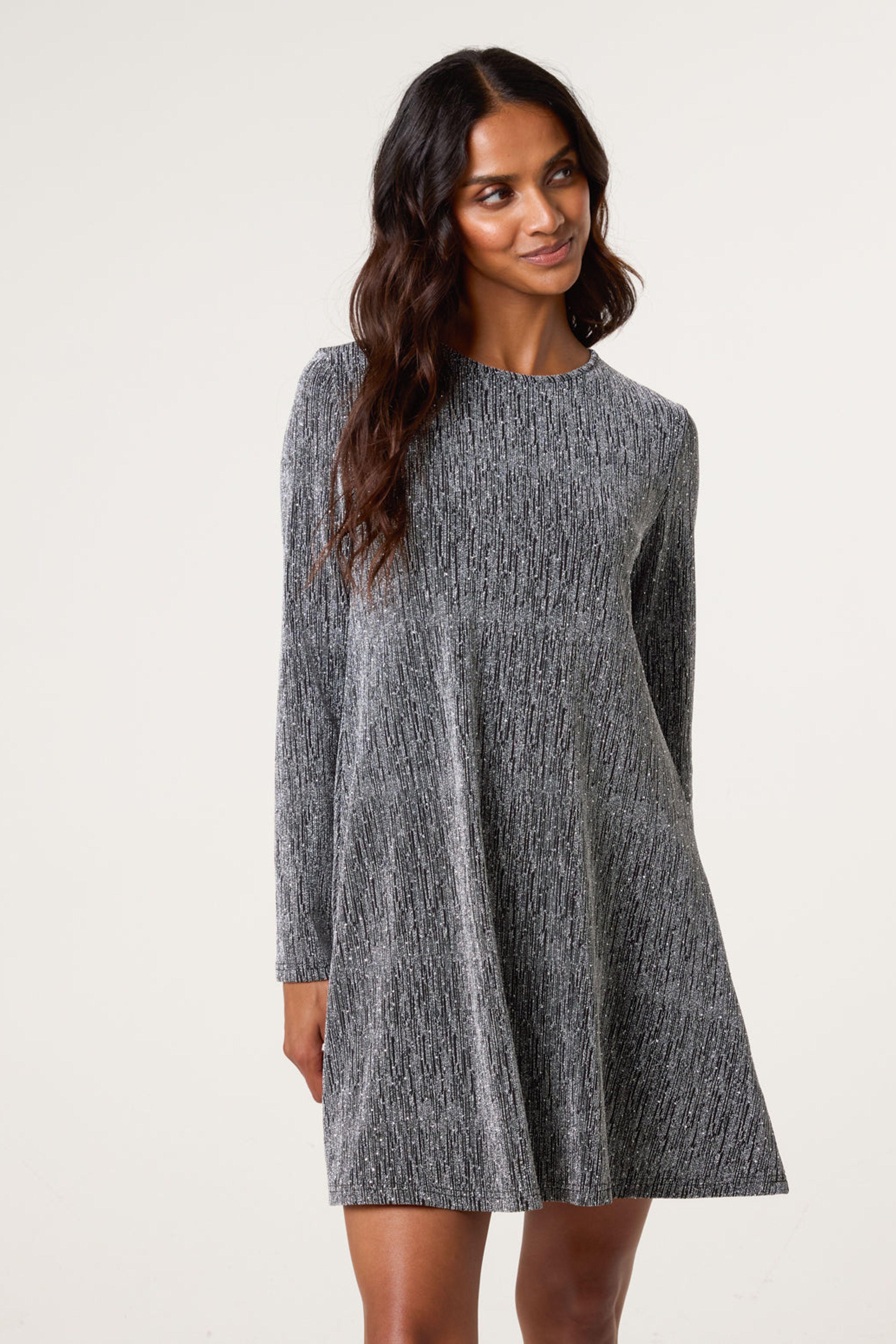 Silver Lurex Diamante Swing Dress by BLUE VANILLA