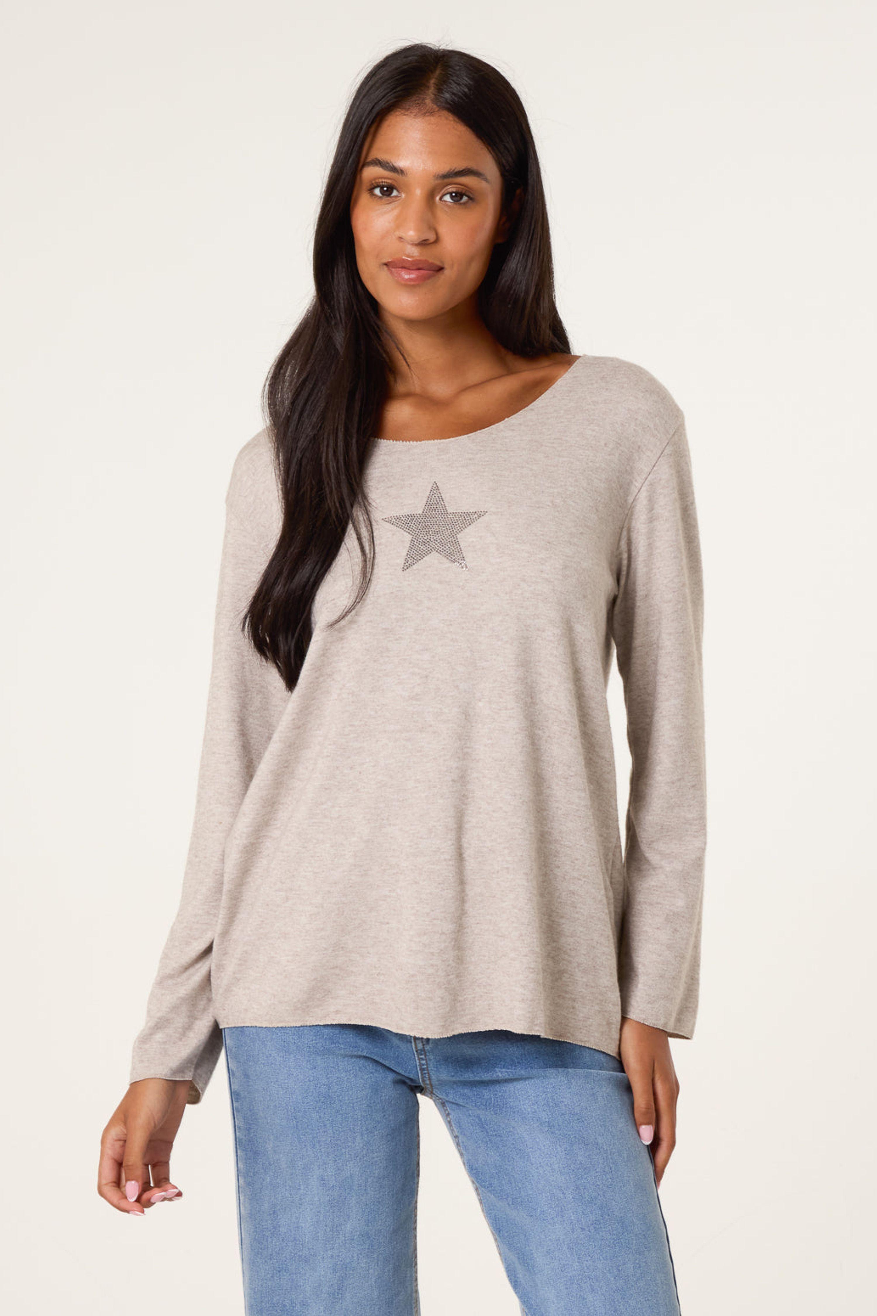 Stone Diamante Star Long Sleeve Jumper by BLUE VANILLA