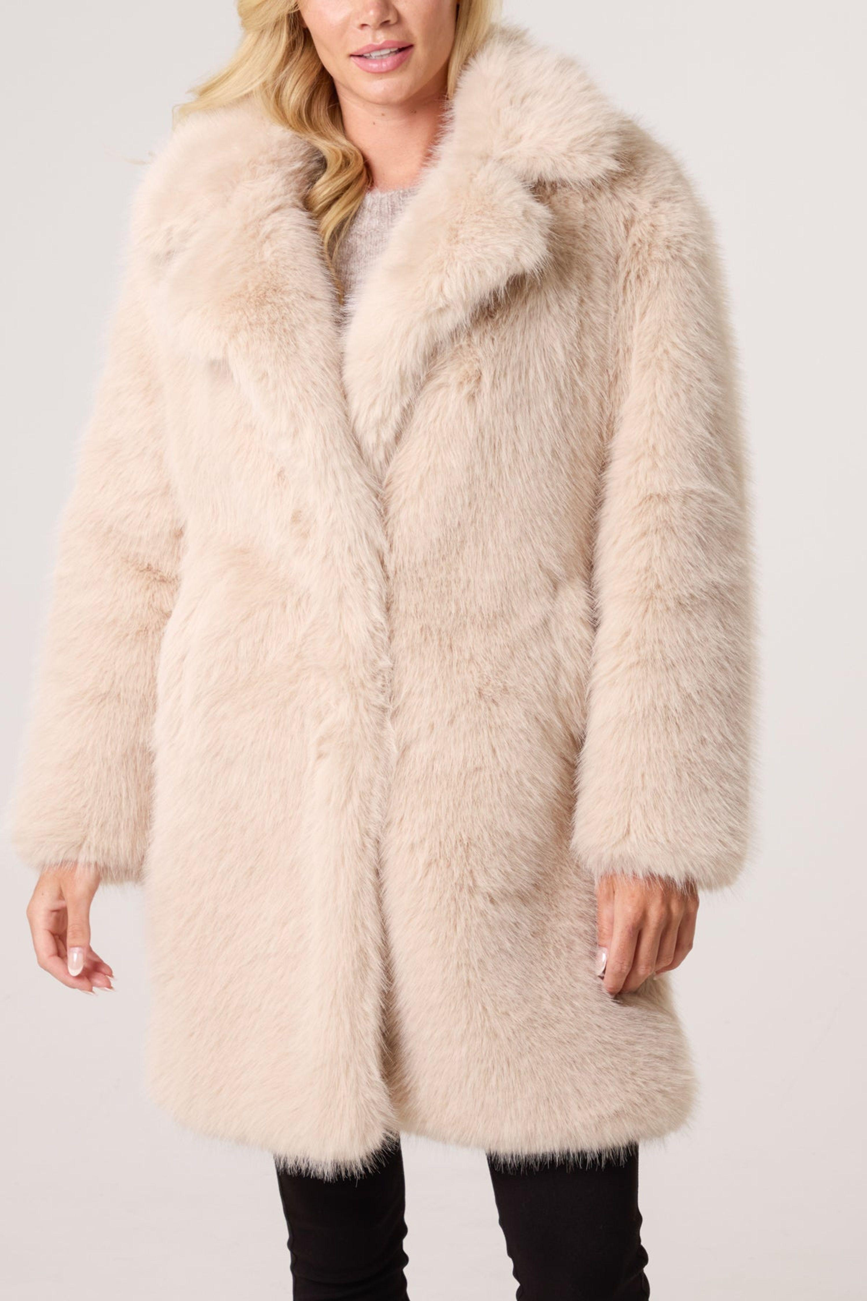 Stone Faux Fur Long Coat by BLUE VANILLA