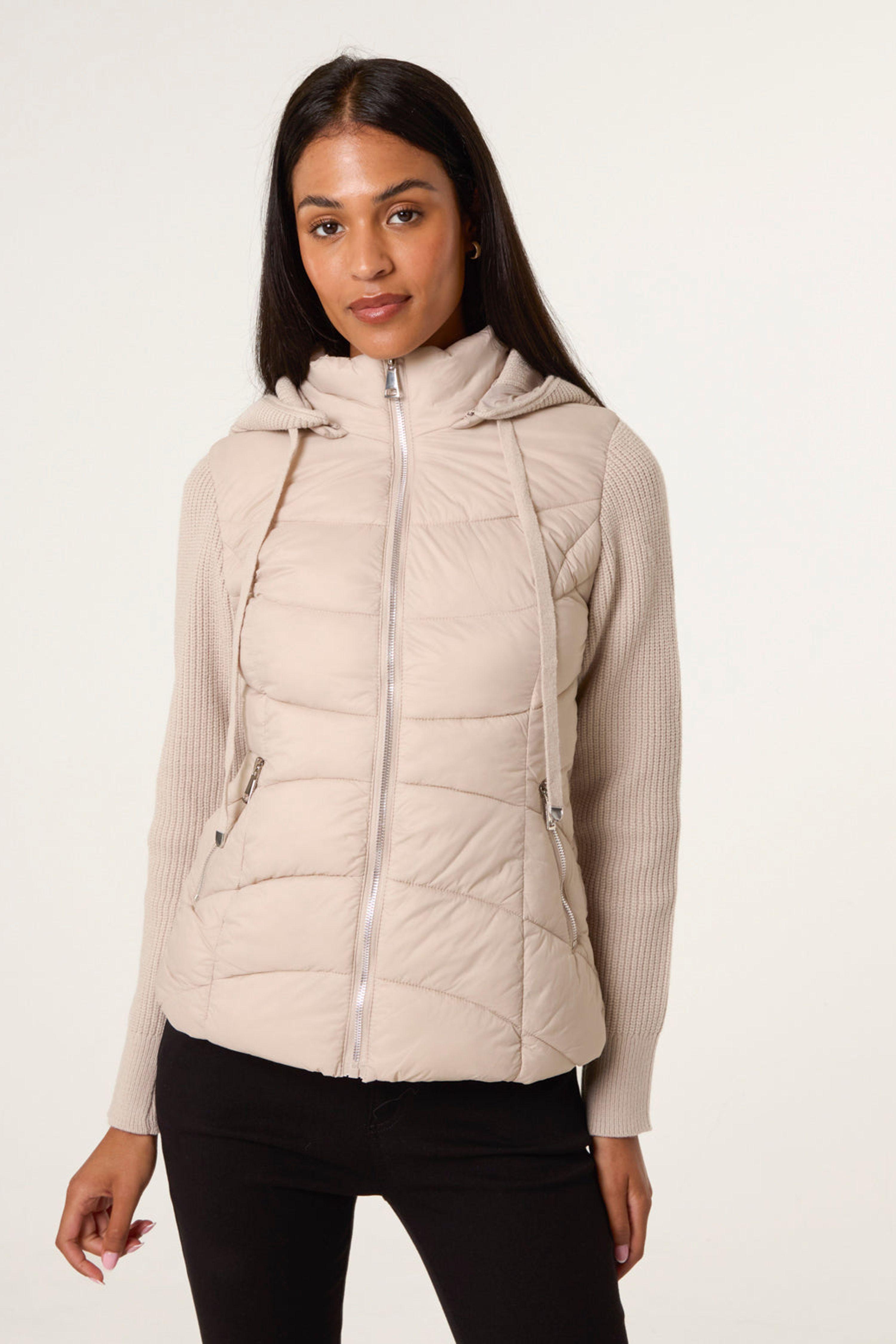 Stone Knitted Sleeve Puffer Jacket by BLUE VANILLA