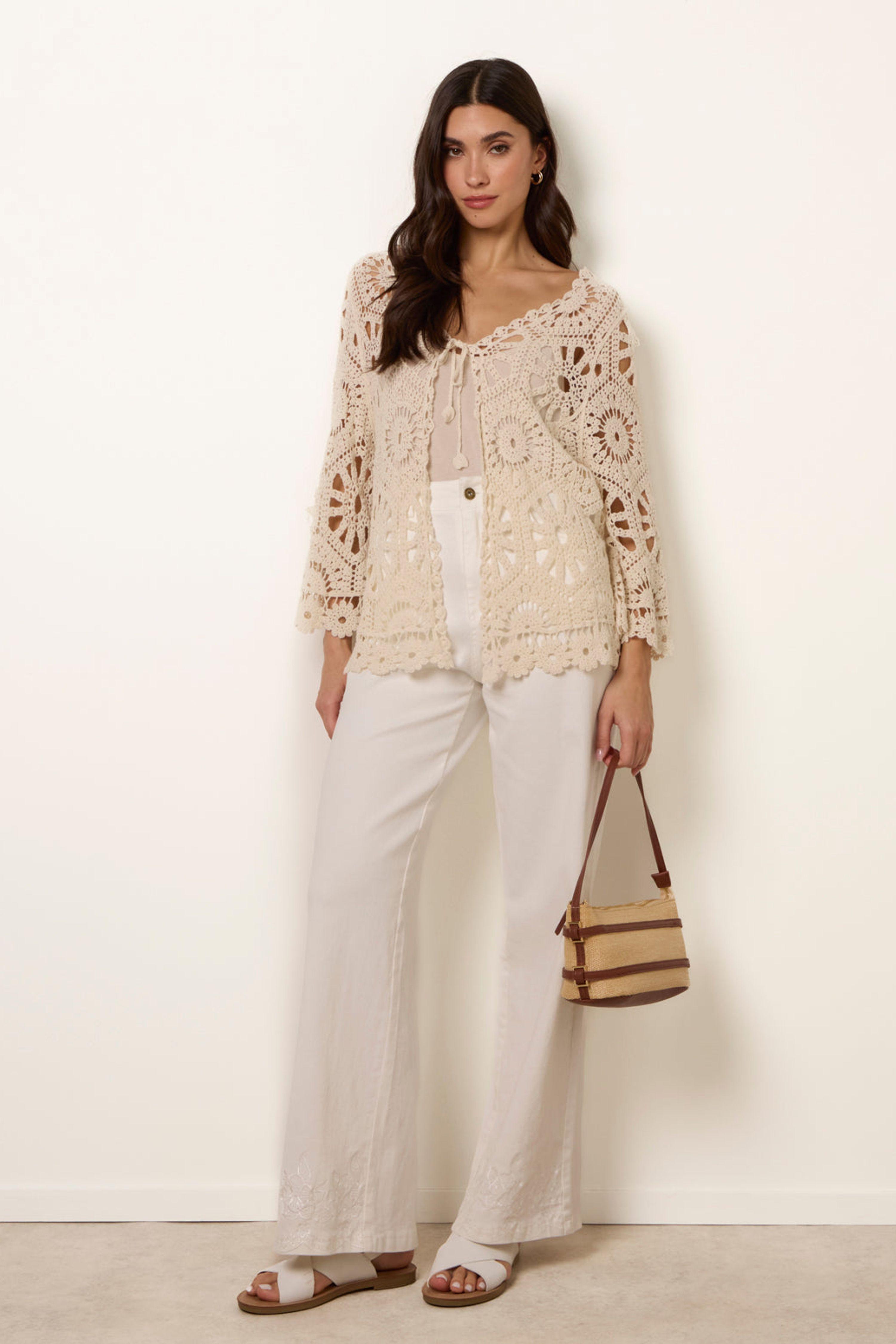 Stone Long-Sleeved Crochet Cardigan by BLUE VANILLA