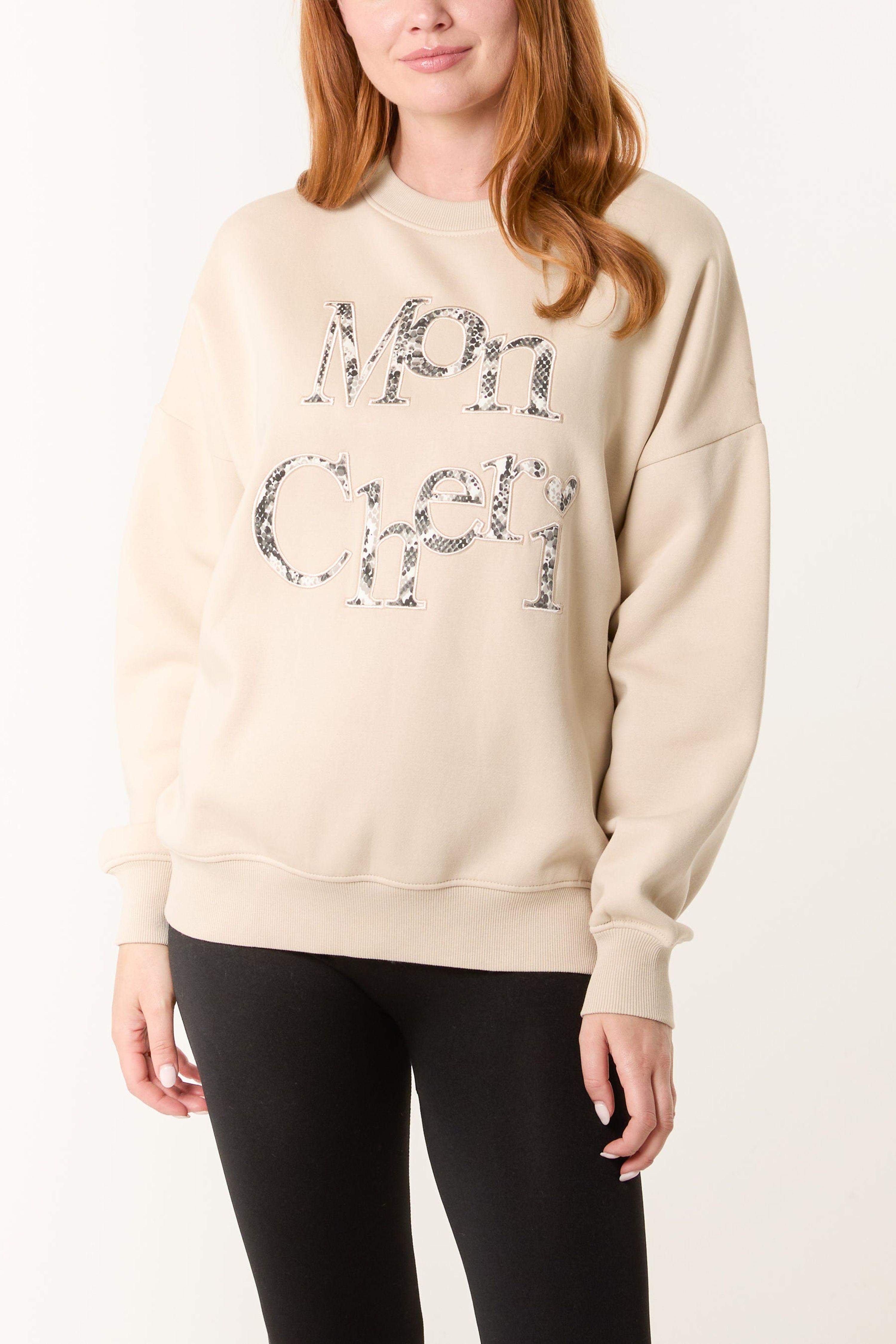 Stone Slogan Mon Cheri Snake Sweatshirt by BLUE VANILLA