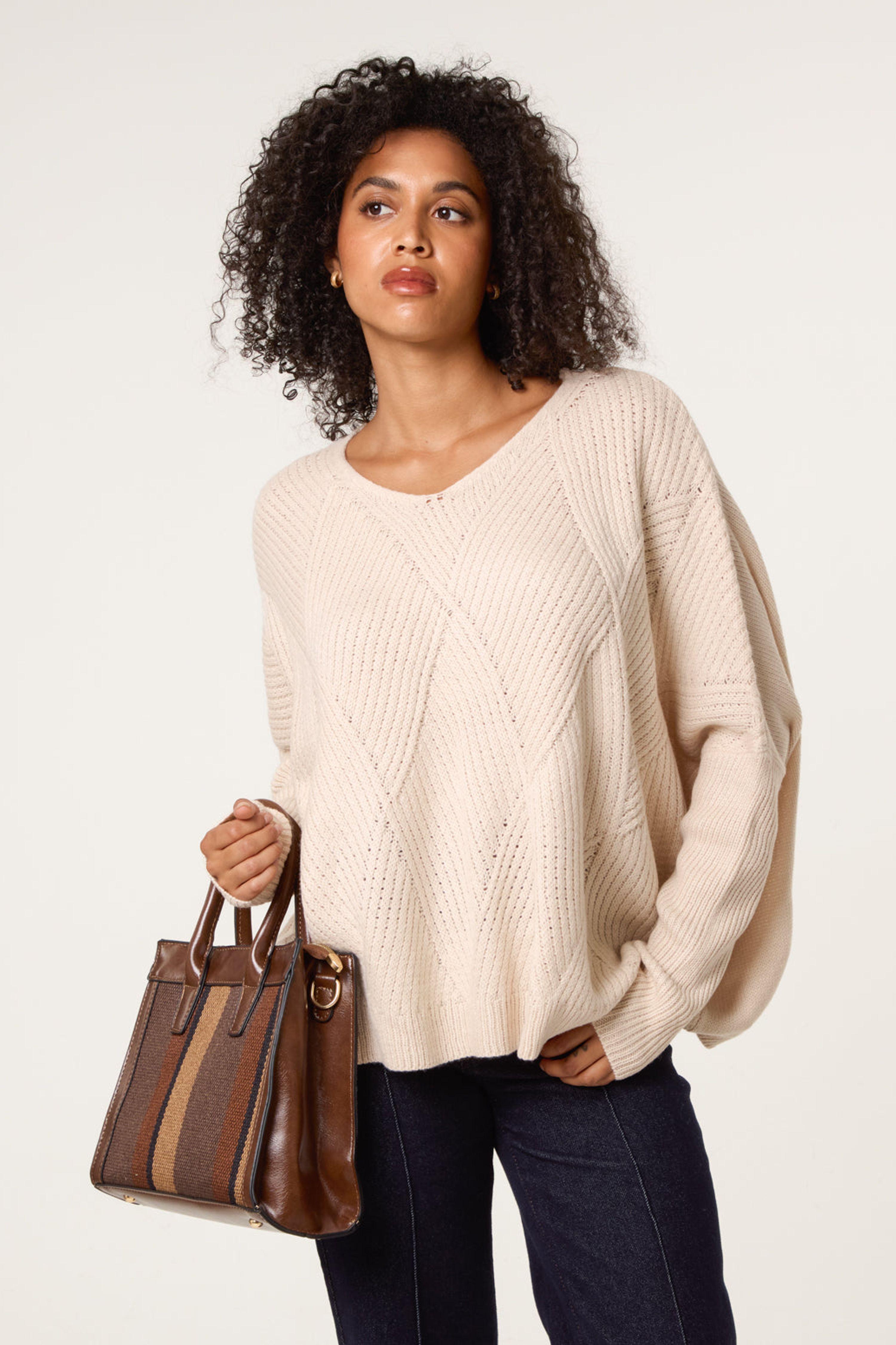 Stone Slouchy V Neck Jumper by BLUE VANILLA
