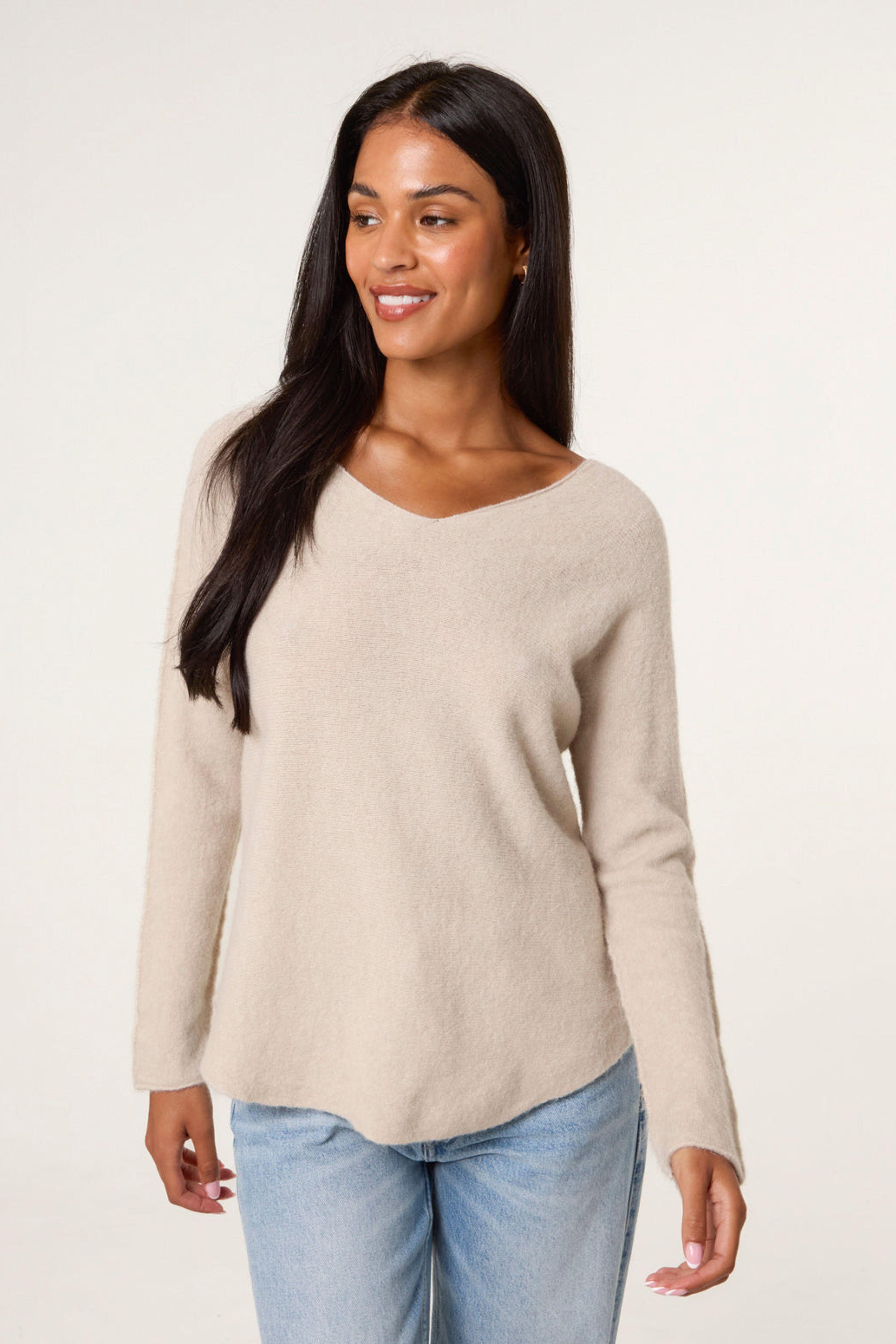 Stone Soft Touch V-Neck Jumper by BLUE VANILLA
