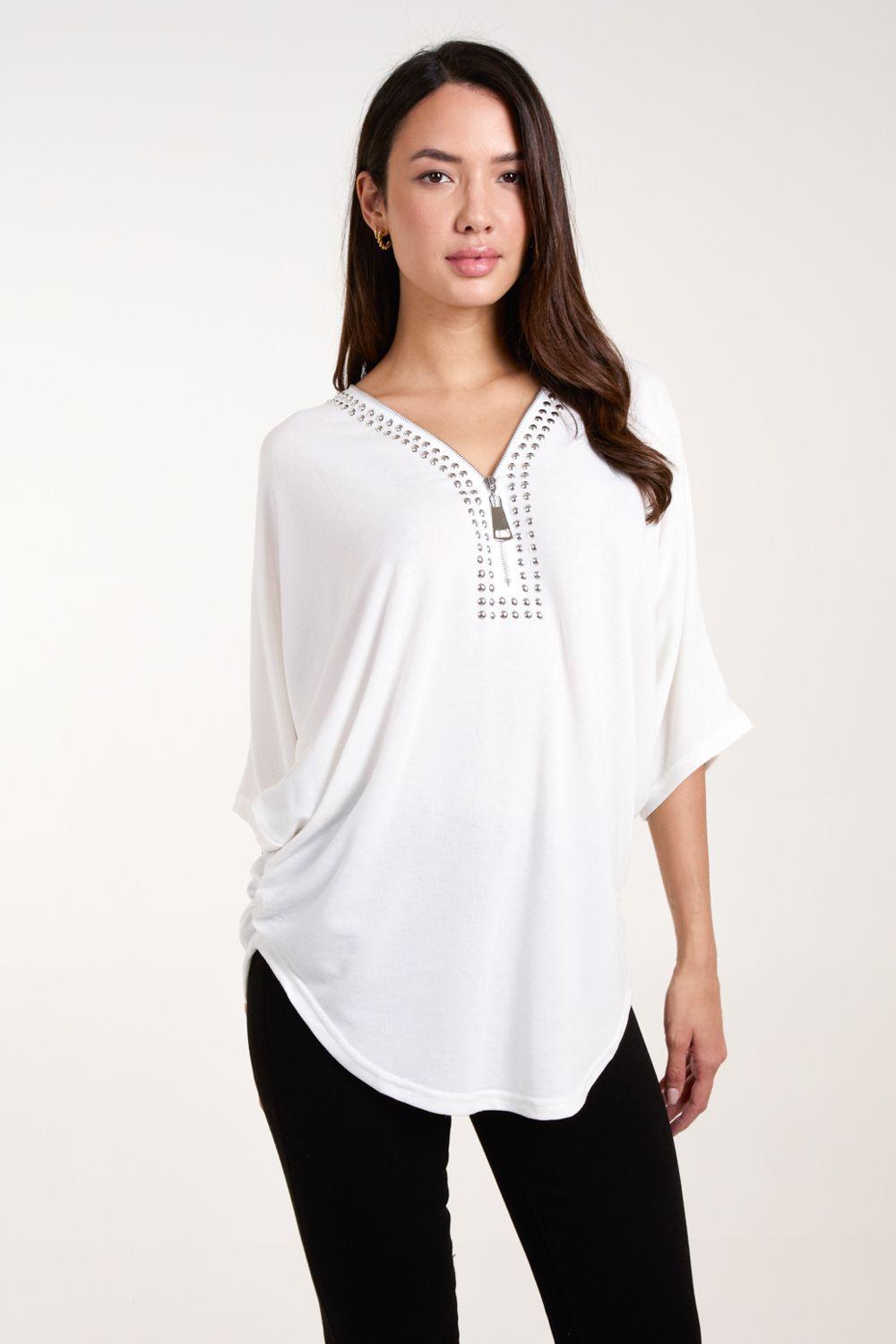 Studded Zip Front Top by BLUE VANILLA