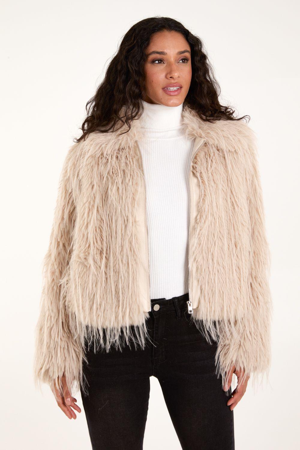 Textured Faux Fur Collar Coat by BLUE VANILLA