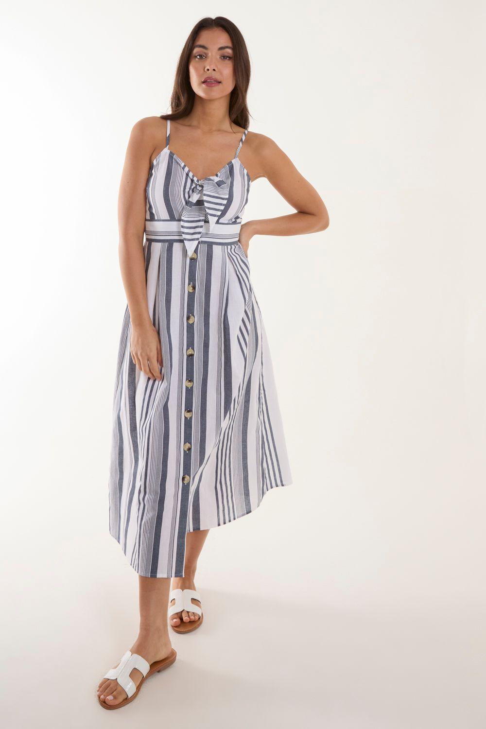 Tie Front Button Through Midi Dress by BLUE VANILLA