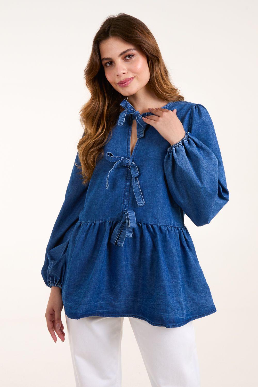 Tie Front Chambray Blouse by BLUE VANILLA
