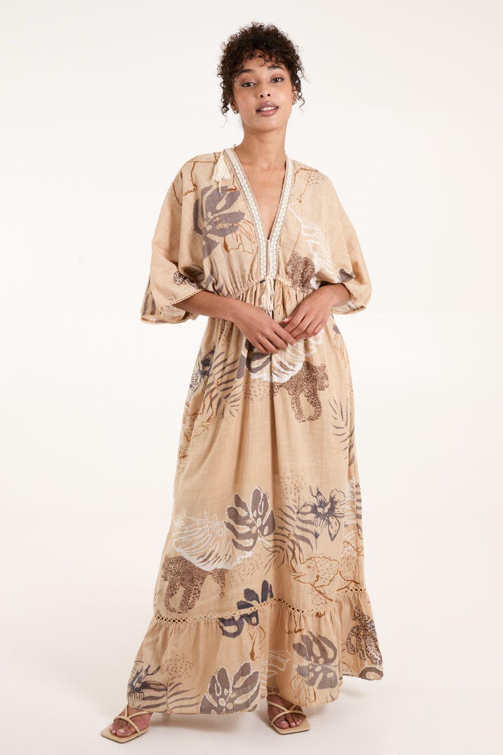 V Neck Tassel Front Maxi Dress by BLUE VANILLA