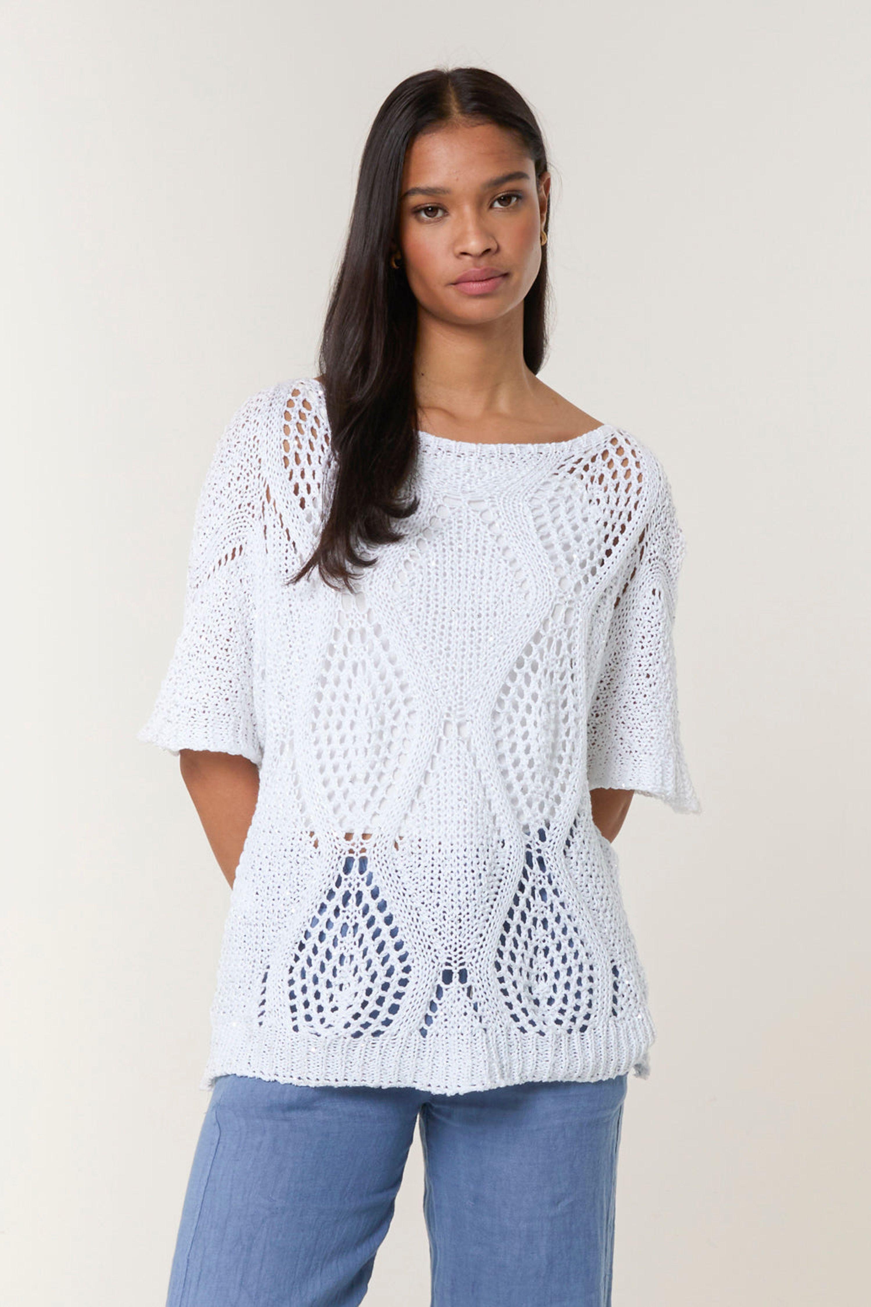 White Cotton Crochet Knit Jumper by BLUE VANILLA