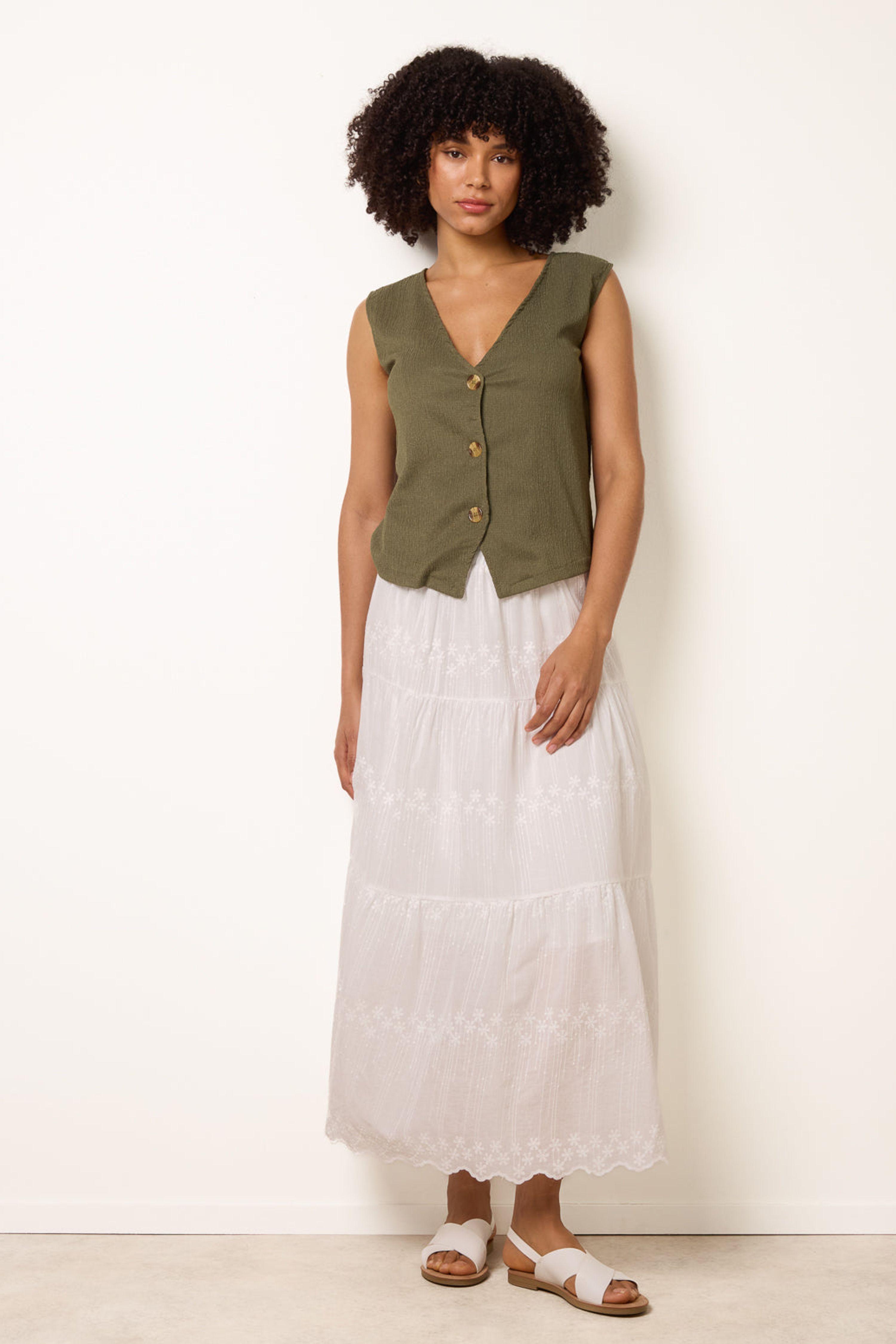 White Embroidered Tiered Maxi Skirt by BLUE VANILLA