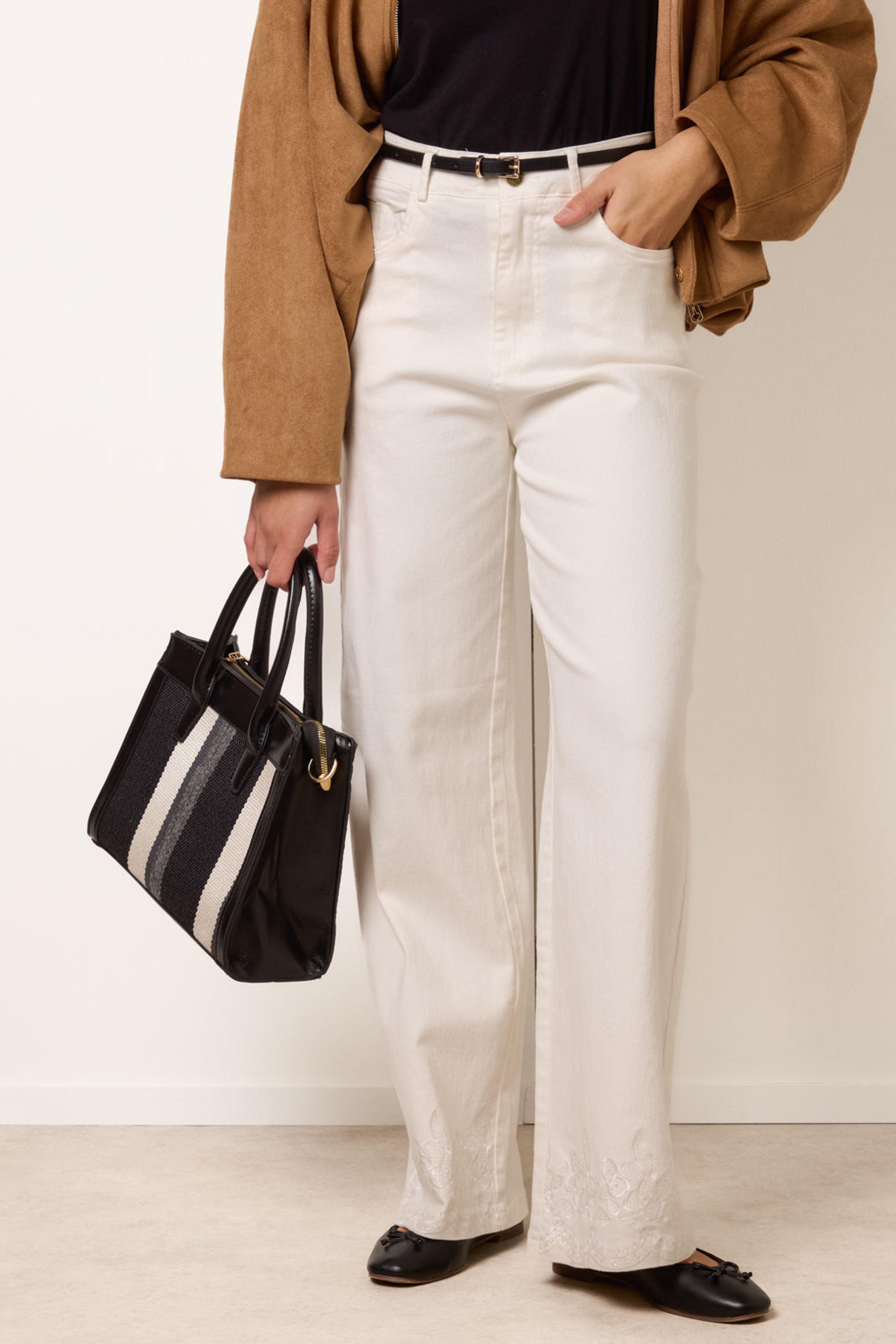 White Floral Embroidered Detailed Flared Jeans by BLUE VANILLA