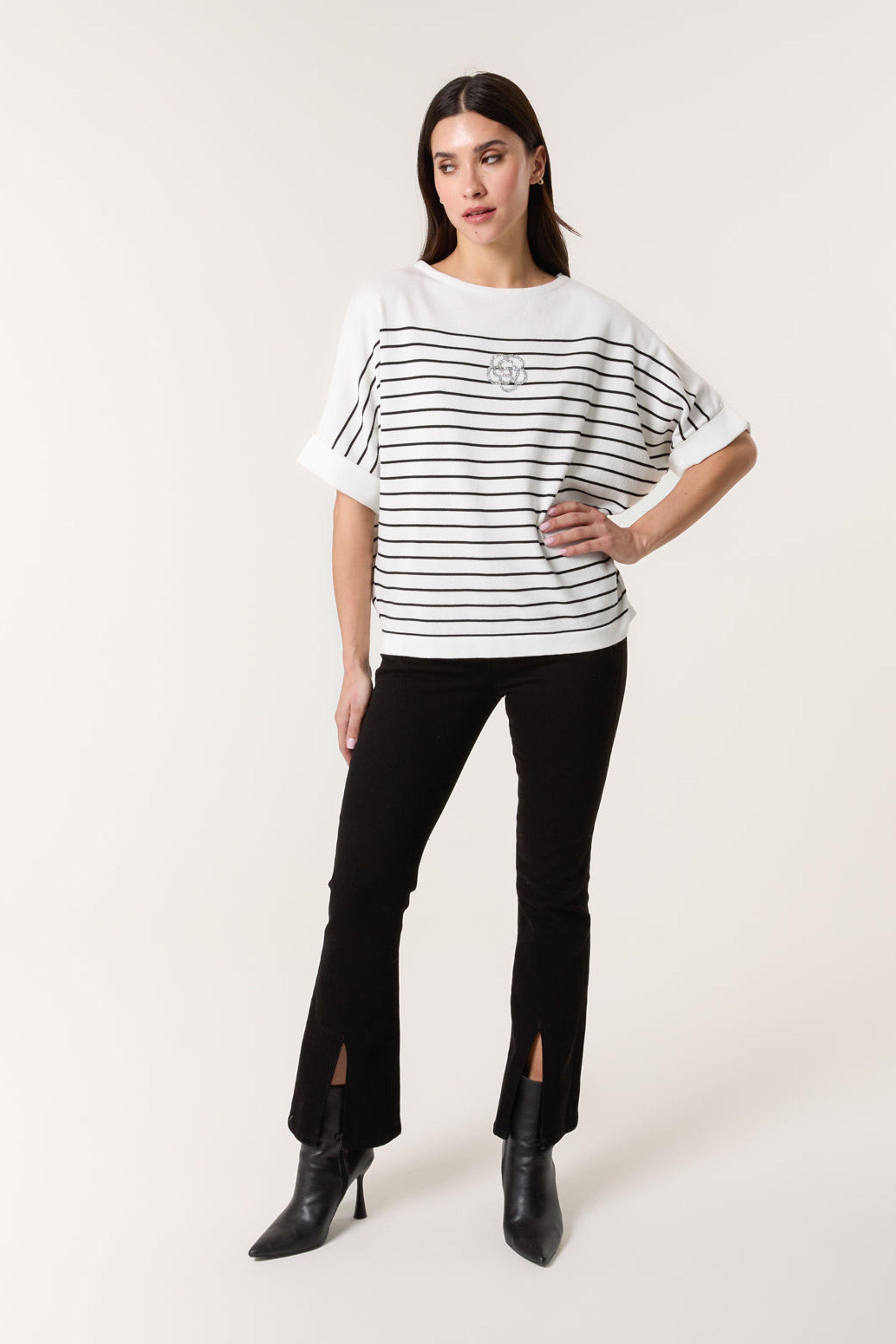 White Top With Horizontal Stripe by BLUE VANILLA