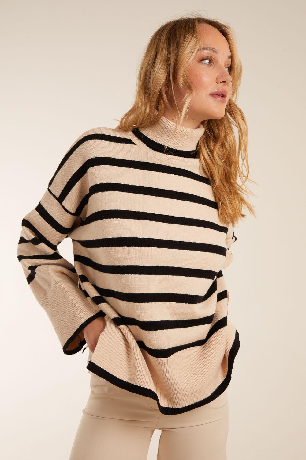 Wide Stripe Roll Neck Jumper by BLUE VANILLA