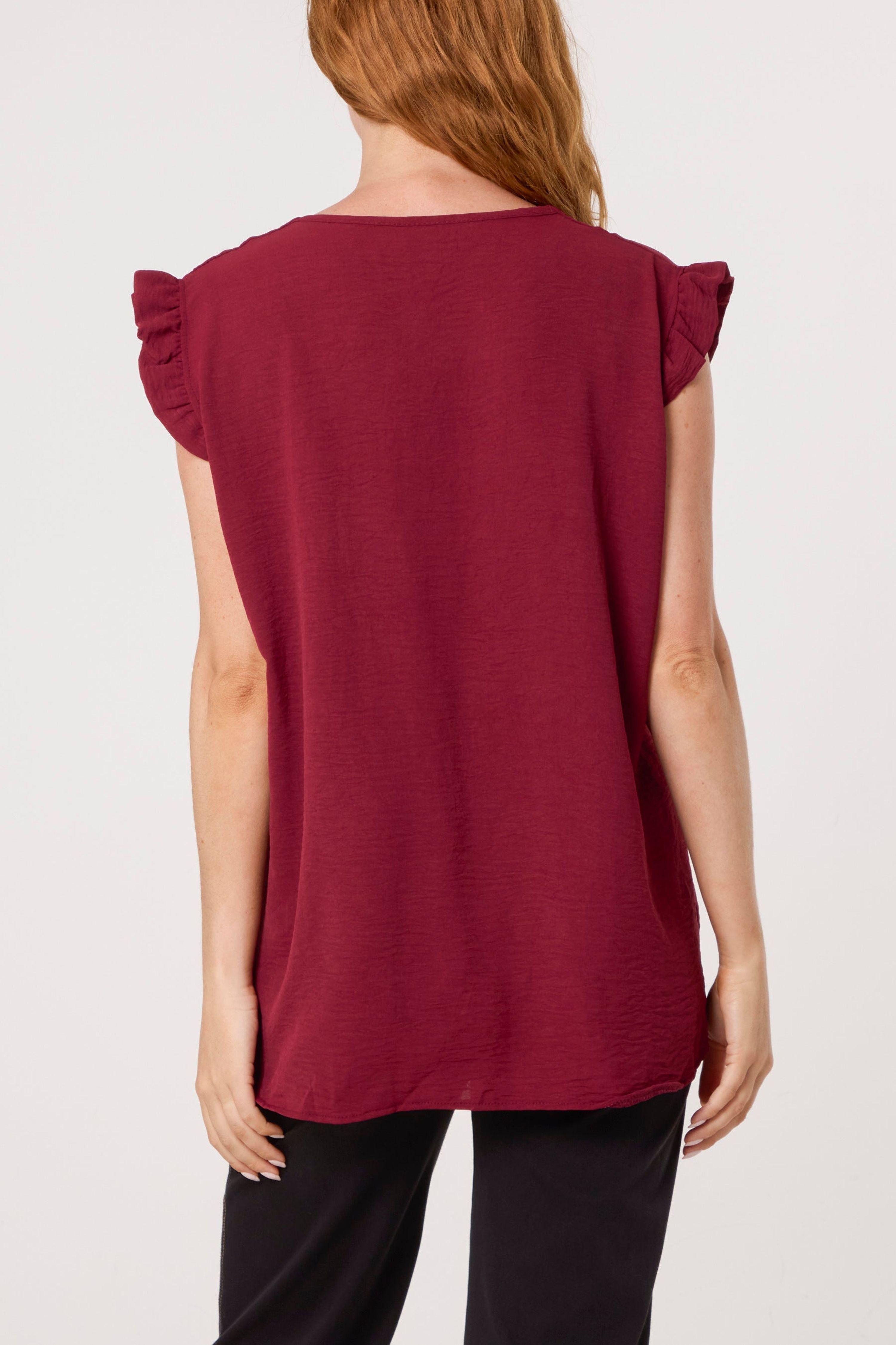 Wine Gold Button Detail Frill Top by BLUE VANILLA