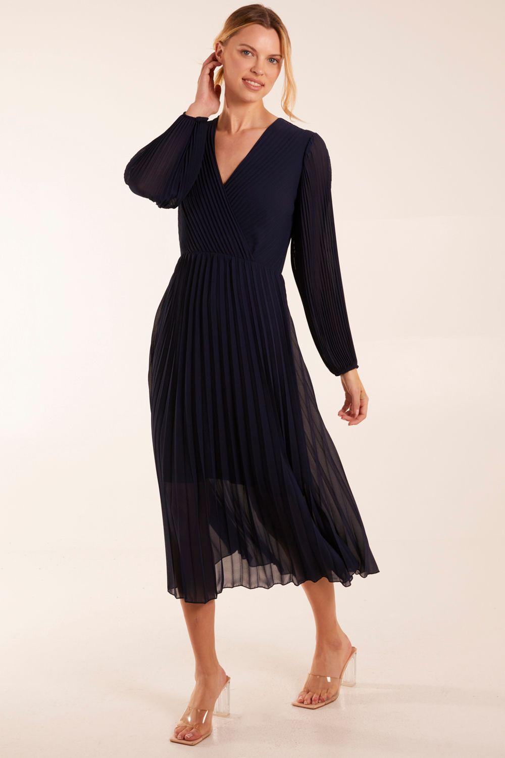 Wrap Front Pleated Maxi Dress by BLUE VANILLA